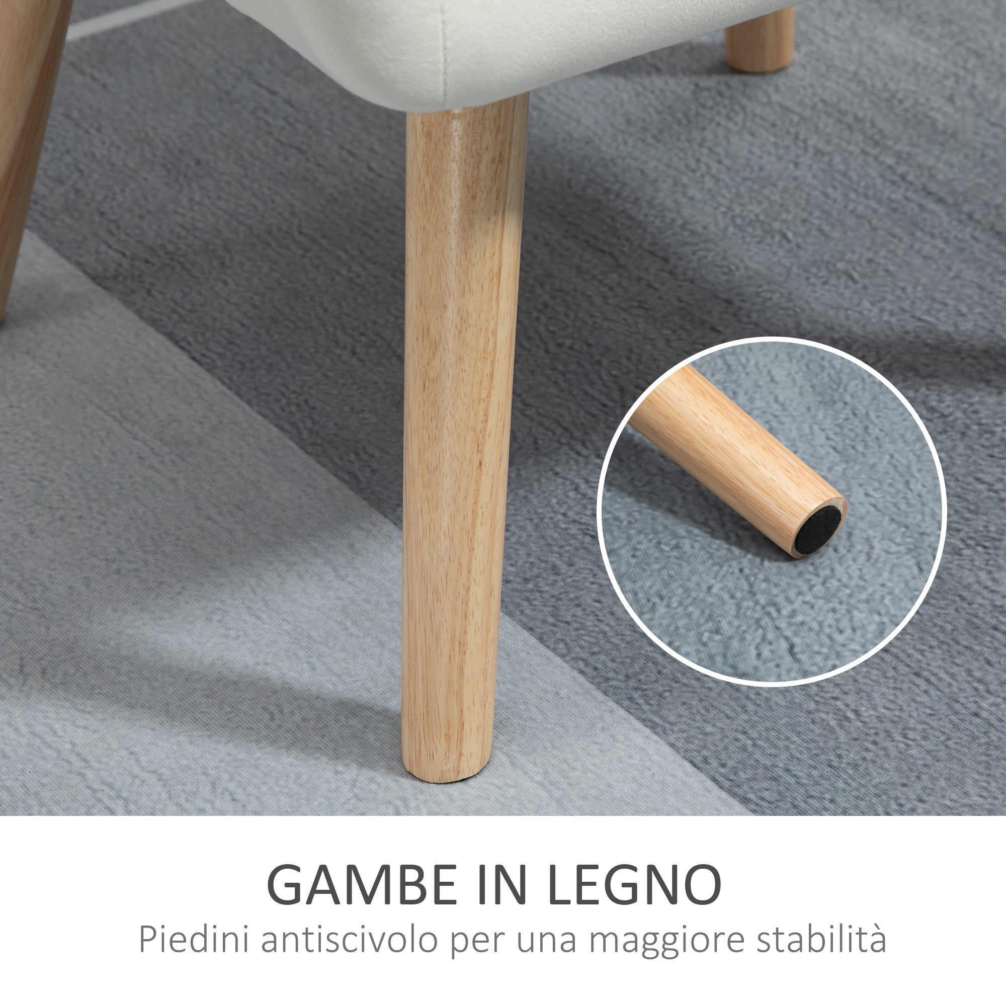 Easycomfort Poltrona Design Scandinava in Legno ed Effetto Velluto Crema, per Soggiorno o Ufficio, 68.5x61x72.5 cm