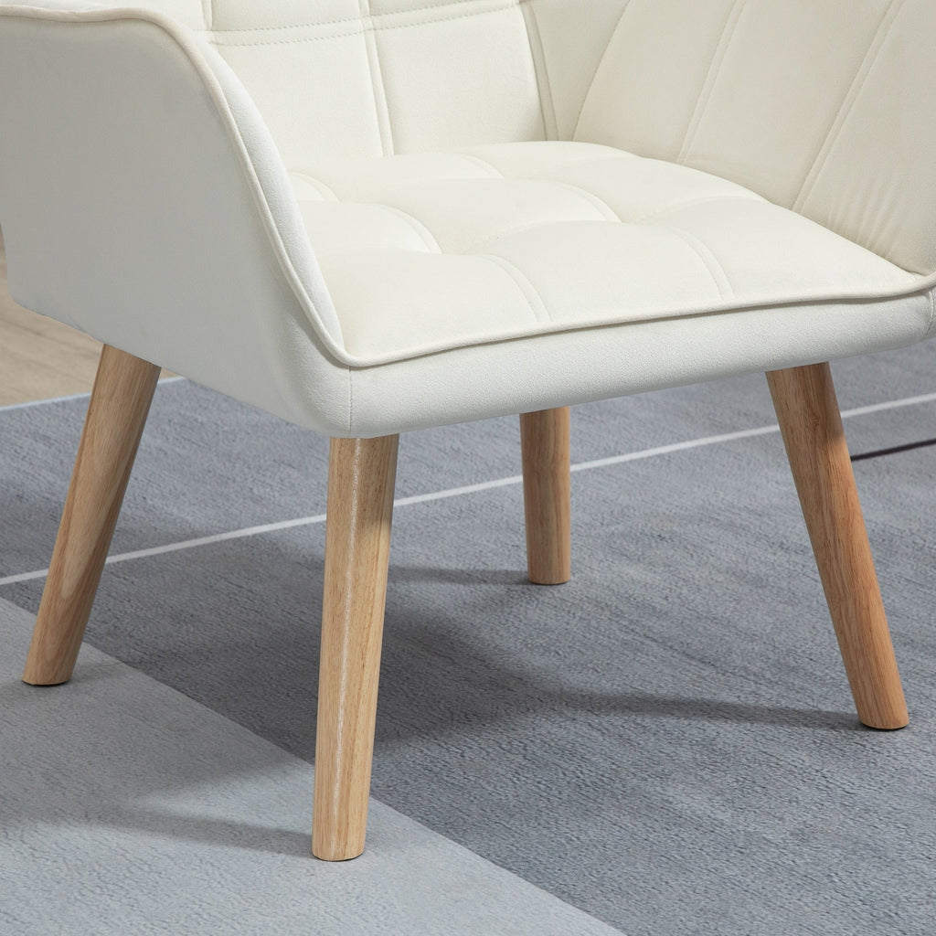 Easycomfort Poltrona Design Scandinava in Legno ed Effetto Velluto Crema, per Soggiorno o Ufficio, 68.5x61x72.5 cm