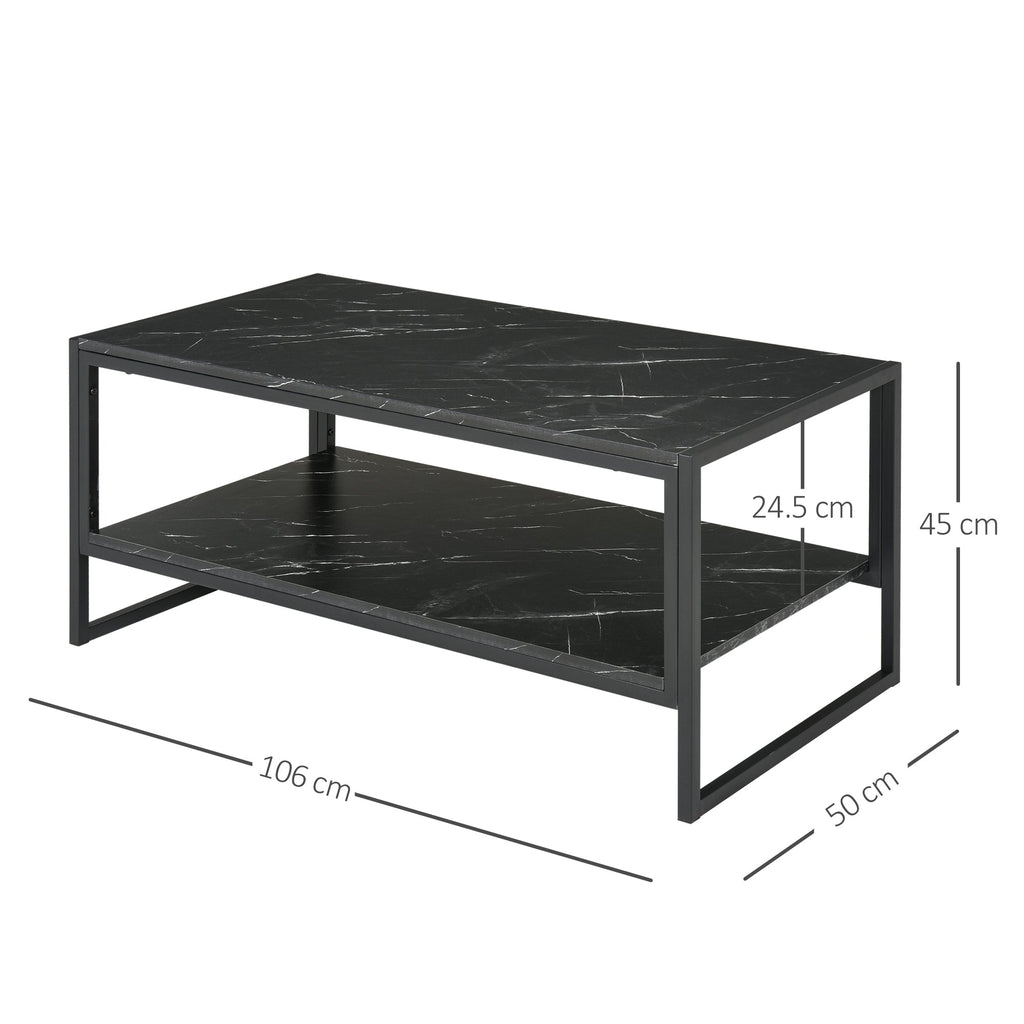 Easycomfort Tavolino da Caffè black Effetto Marmo with Ripiano Inferiore, per Soggiorno o Ufficio, 106x50x45cm