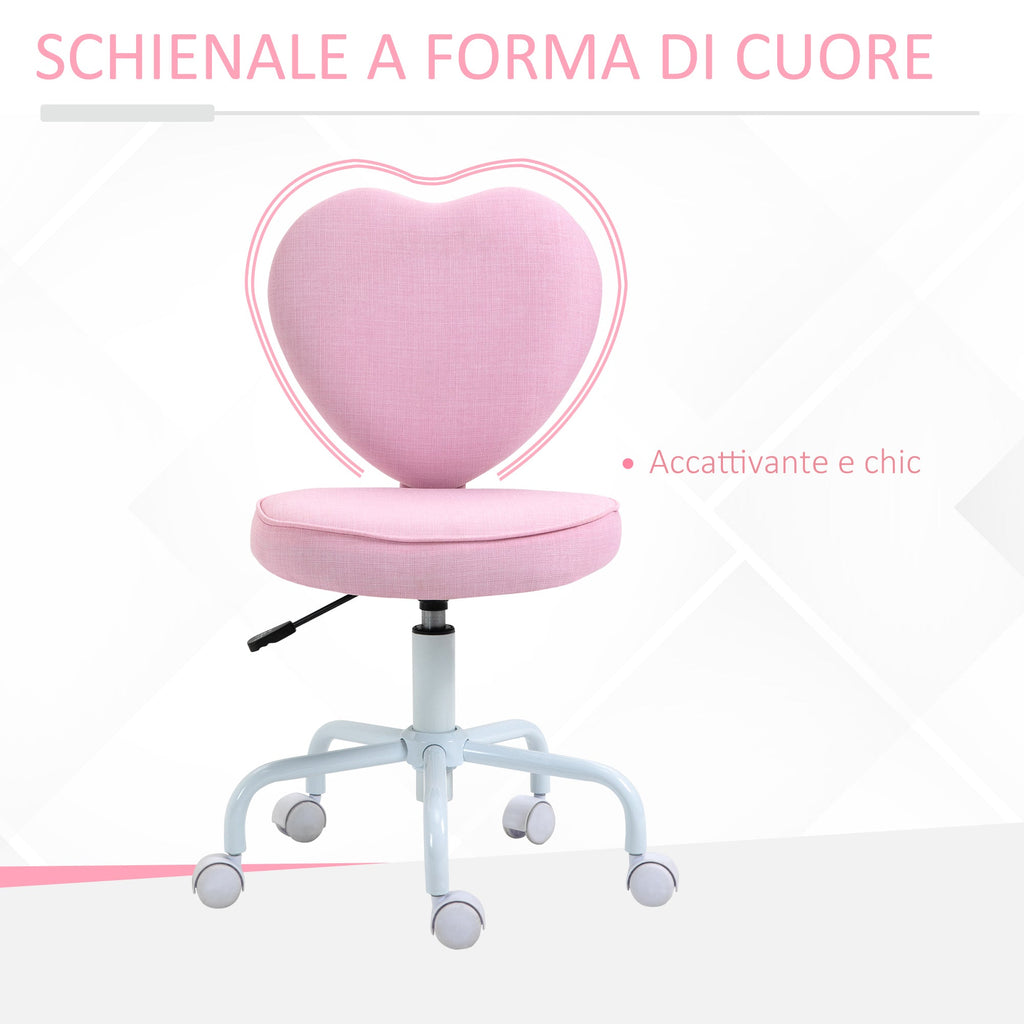 Easycomfort Sedia per Scrivania a Forma di Cuore with 5 Rotelle e Altezza Regolabile in Tessuto Rosa, 40x50x79-89cm