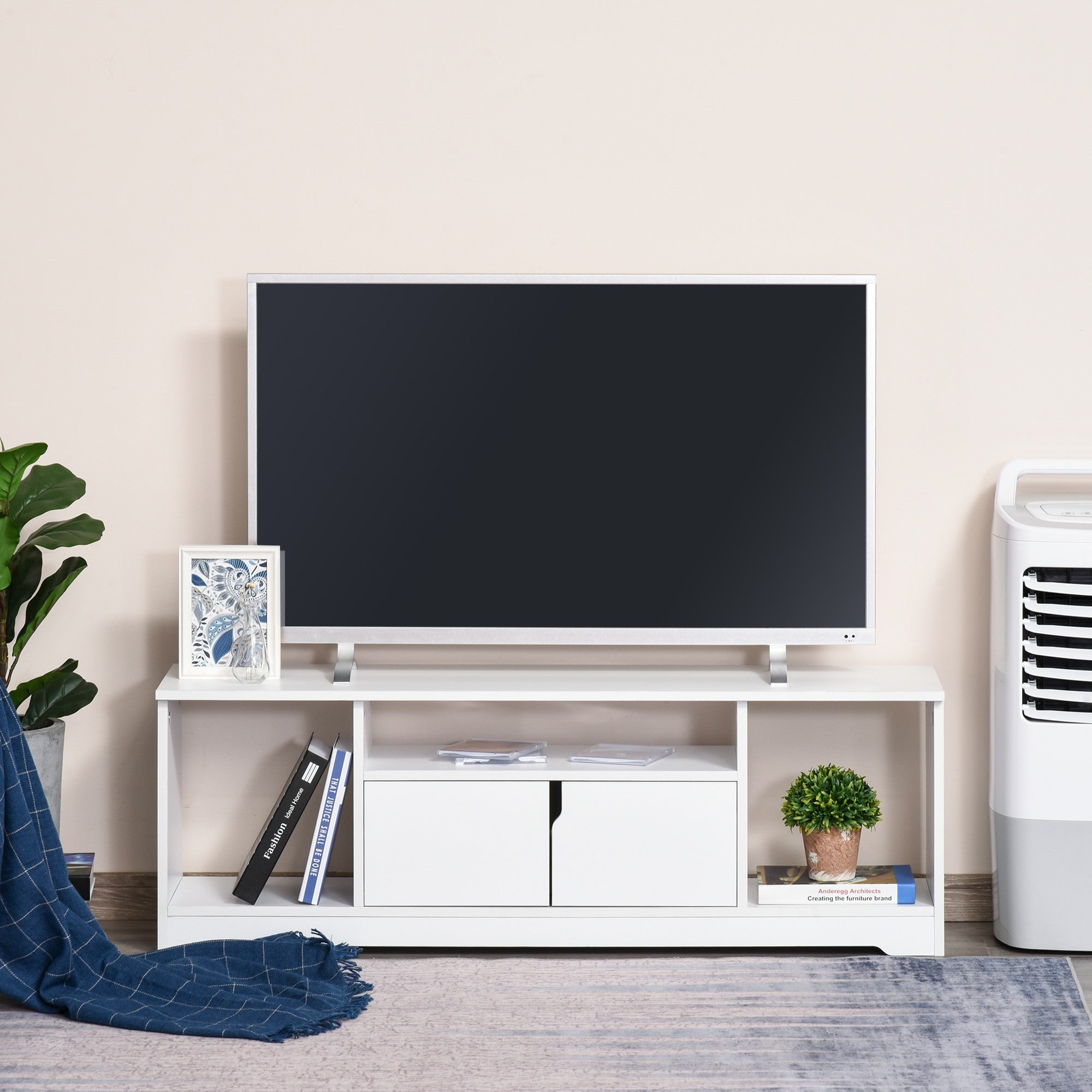 Easycomfort Mobile Porta TV Fino a 42" with Armadietto e Ripiani Aperti in Legno, 120x30x41cm
