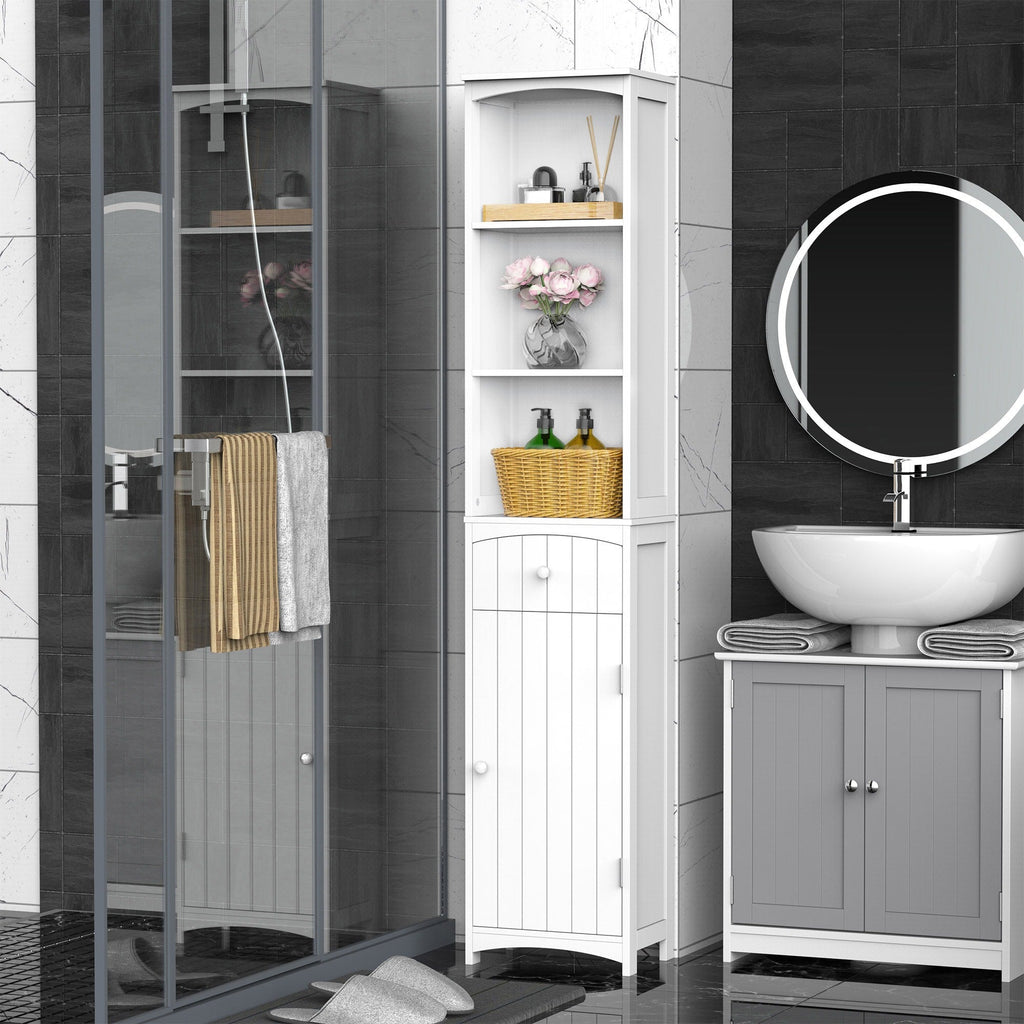 Easycomfort Mobiletto a Colonna Bagno Salvaspazio in MDF white, Armadietto Bagno Multifunzione per Camera with 3 Ripiani 34x24x170cm