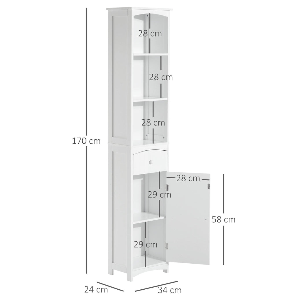 Easycomfort Mobiletto a Colonna Bagno Salvaspazio in MDF white, Armadietto Bagno Multifunzione per Camera with 3 Ripiani 34x24x170cm