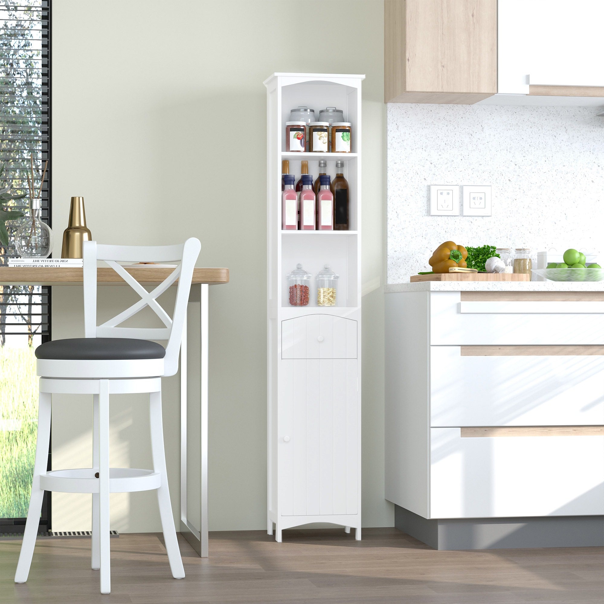 Easycomfort Mobiletto a Colonna Bagno Salvaspazio in MDF white, Armadietto Bagno Multifunzione per Camera with 3 Ripiani 34x24x170cm