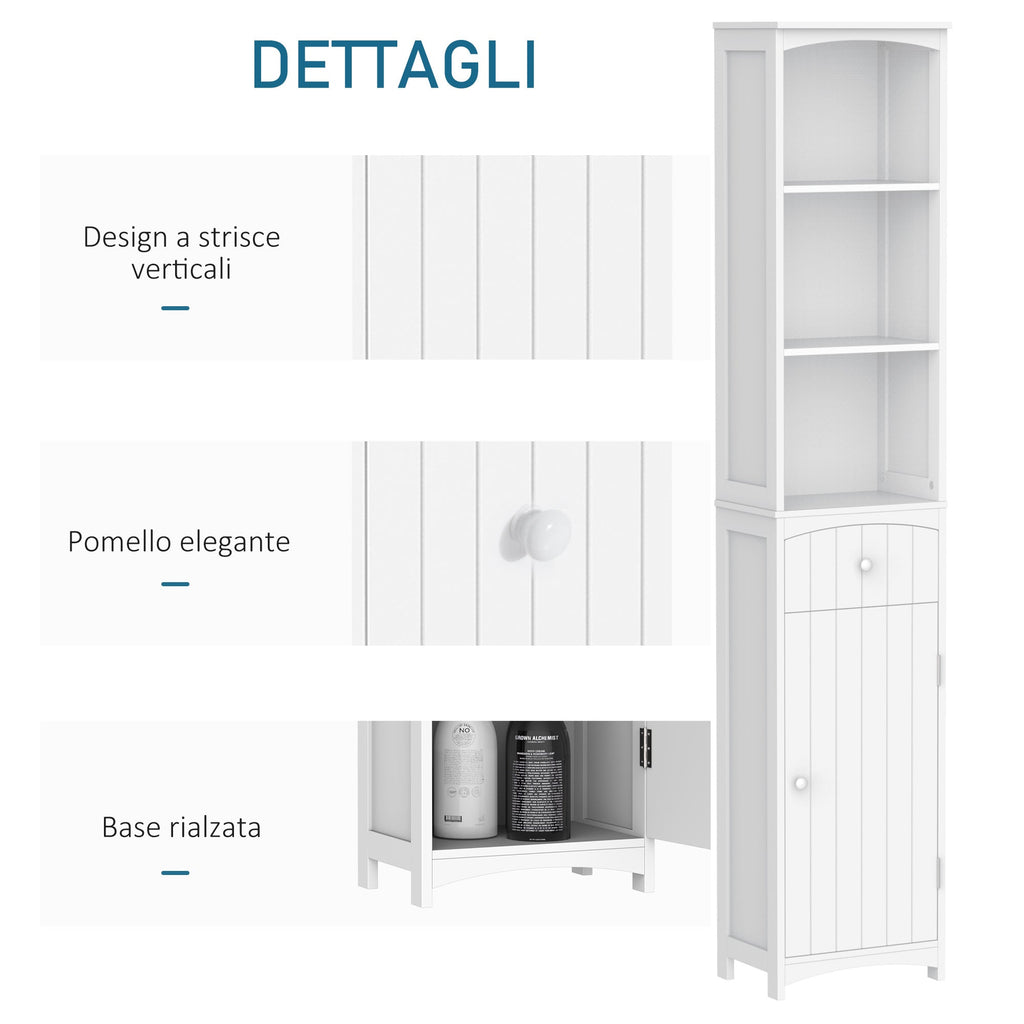 Easycomfort Mobiletto a Colonna Bagno Salvaspazio in MDF white, Armadietto Bagno Multifunzione per Camera with 3 Ripiani 34x24x170cm