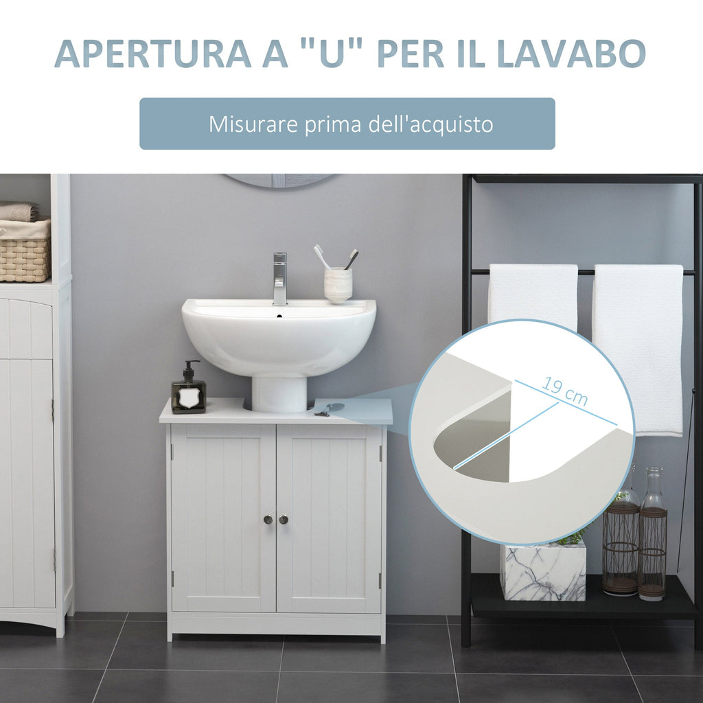 Easycomfort Amardietto Sottolavabo in MDF, Mobiletto Sottolavello white per Bagno Con 2 Ante (60x30x60cm)