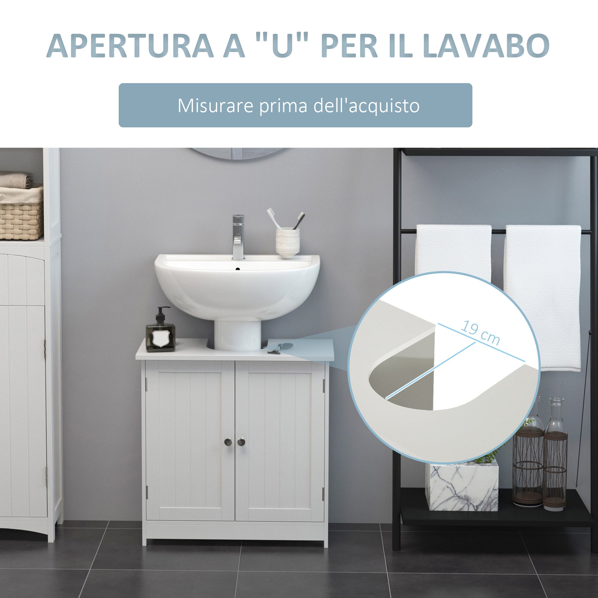 Easycomfort Amardietto Sottolavabo in MDF, Mobiletto Sottolavello white per Bagno Con 2 Ante (60x30x60cm)