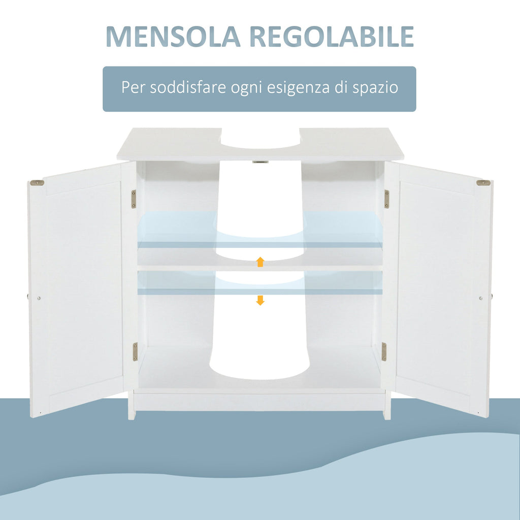 Easycomfort Amardietto Sottolavabo in MDF, Mobiletto Sottolavello white per Bagno Con 2 Ante (60x30x60cm)
