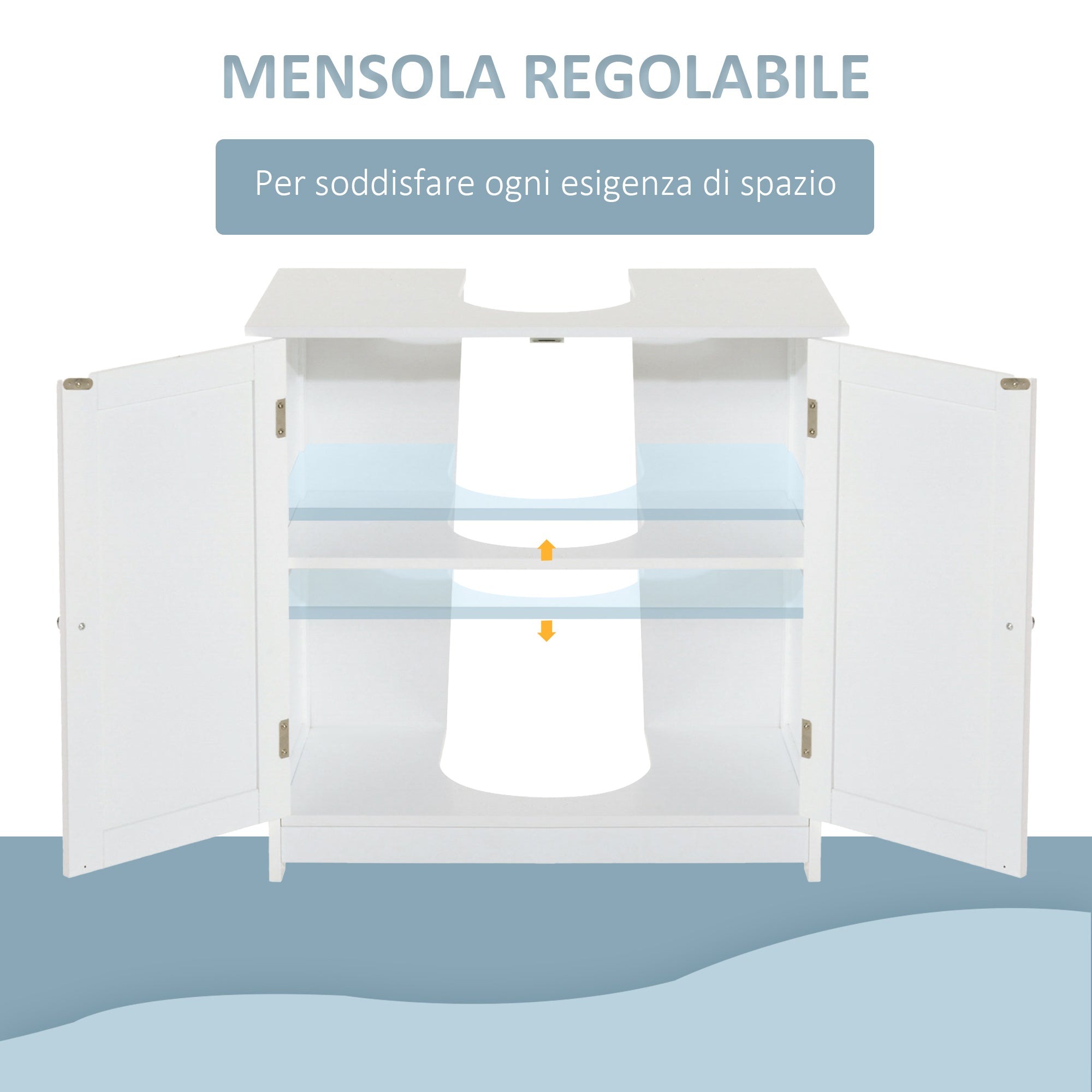 Easycomfort Amardietto Sottolavabo in MDF, Mobiletto Sottolavello white per Bagno Con 2 Ante (60x30x60cm)
