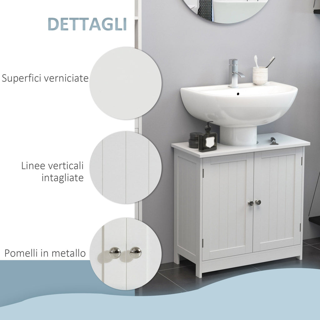 Easycomfort Amardietto Sottolavabo in MDF, Mobiletto Sottolavello white per Bagno Con 2 Ante (60x30x60cm)