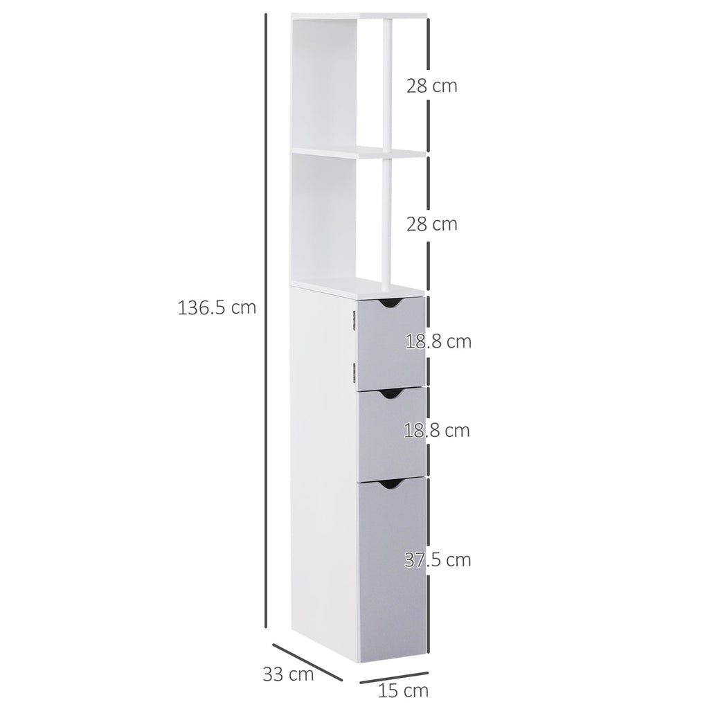 Easycomfort Mobiletto a Colonna Salvaspazio in Legno, Armadietto da Bagno with Ripiani e Armadietti, white, 15x33x136.5cm