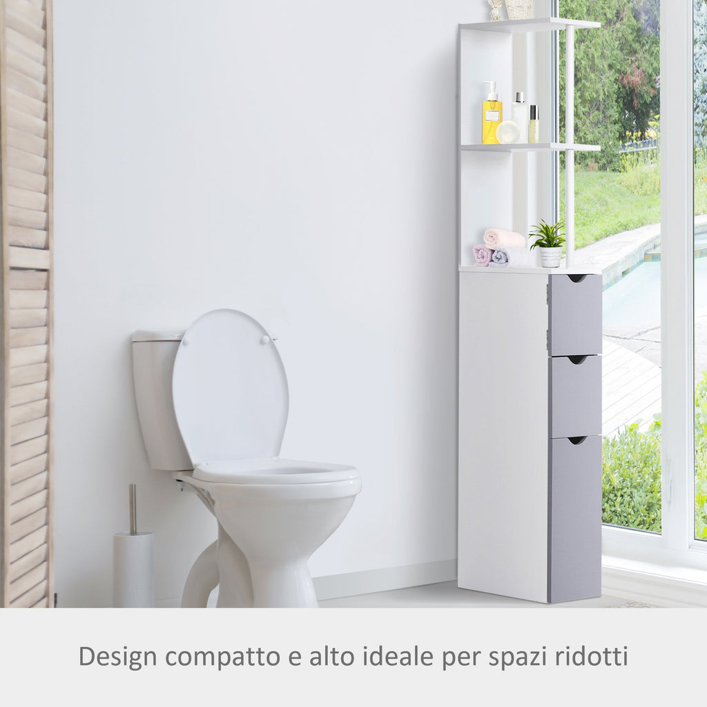 Easycomfort Mobiletto a Colonna Salvaspazio in Legno, Armadietto da Bagno with Ripiani e Armadietti, white, 15x33x136.5cm