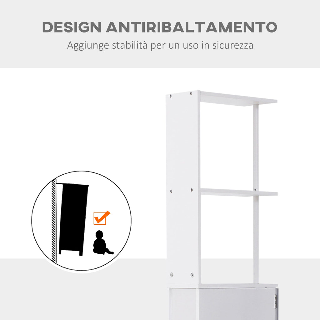 Easycomfort Mobiletto a Colonna Salvaspazio in Legno, Armadietto da Bagno with Ripiani e Armadietti, white, 15x33x136.5cm