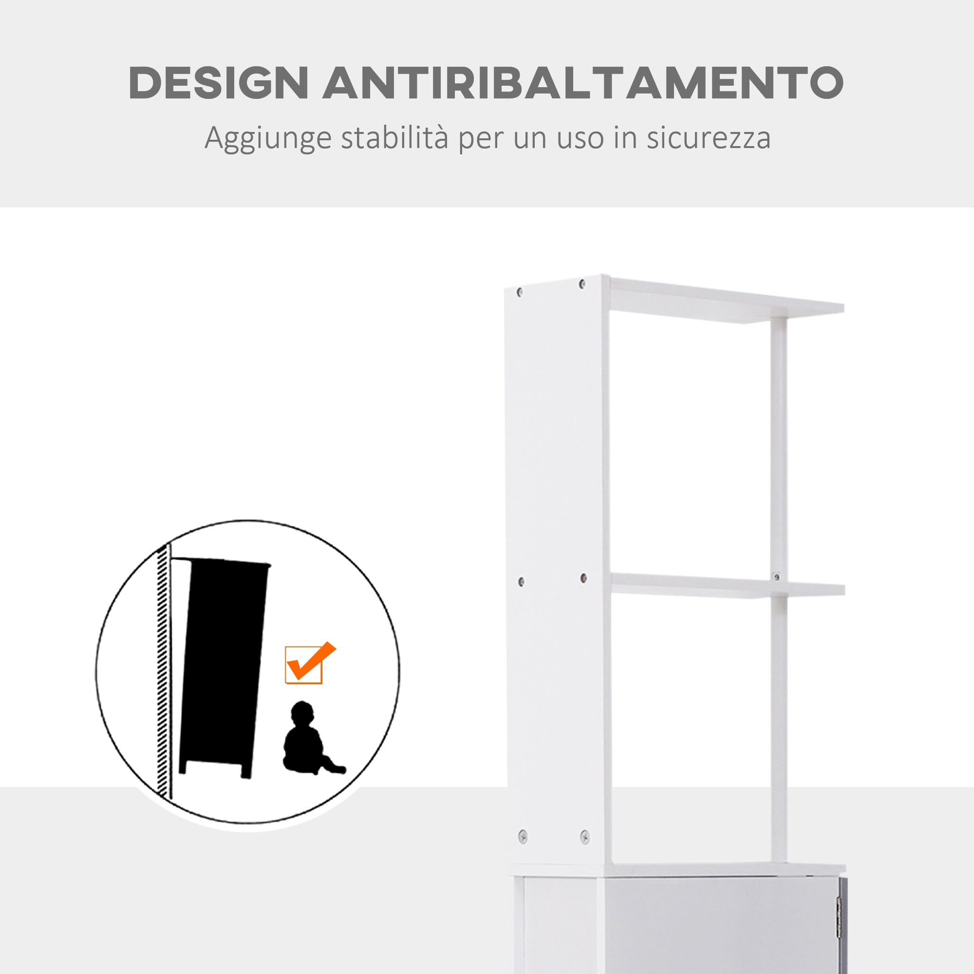 Easycomfort Mobiletto a Colonna Salvaspazio in Legno, Armadietto da Bagno with Ripiani e Armadietti, white, 15x33x136.5cm
