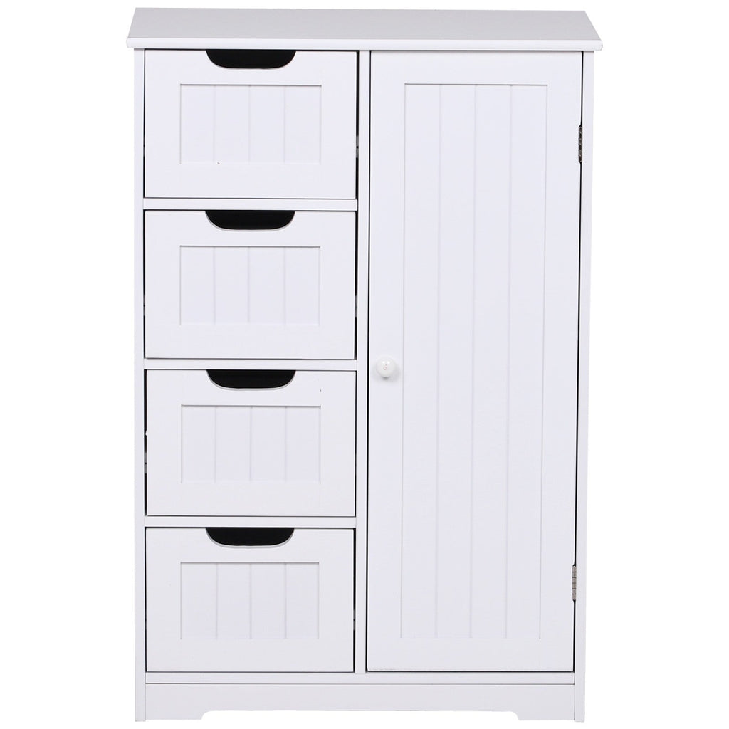 Easycomfort Mobile da Bagno with 4 Cassetti e 1 Armadietto Ripiano Regolabile a 3 Altezze Vernice Ecologica Anti-Ribaltamento in MDF white 56x30x83cm