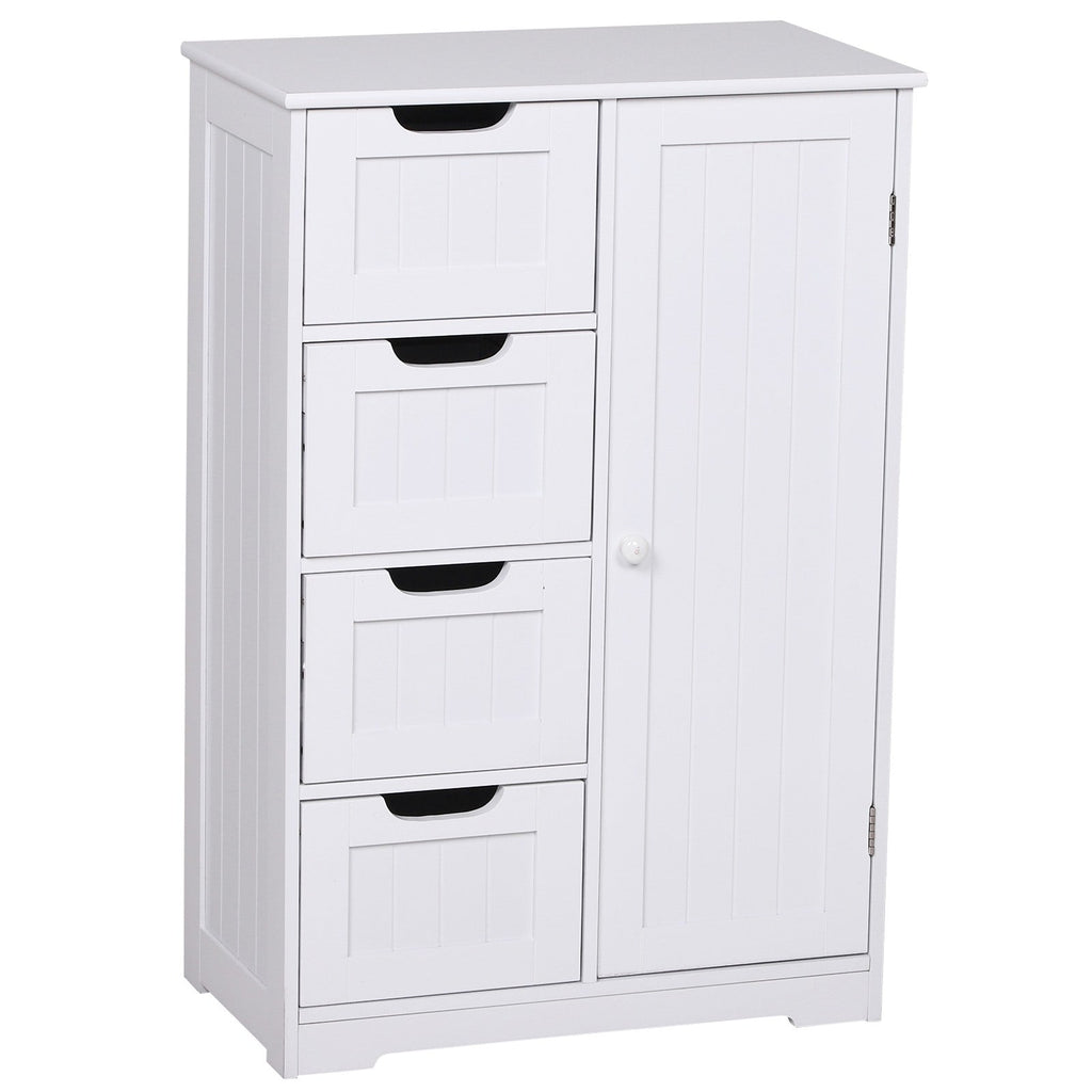 Easycomfort Mobile da Bagno with 4 Cassetti e 1 Armadietto Ripiano Regolabile a 3 Altezze Vernice Ecologica Anti-Ribaltamento in MDF white 56x30x83cm