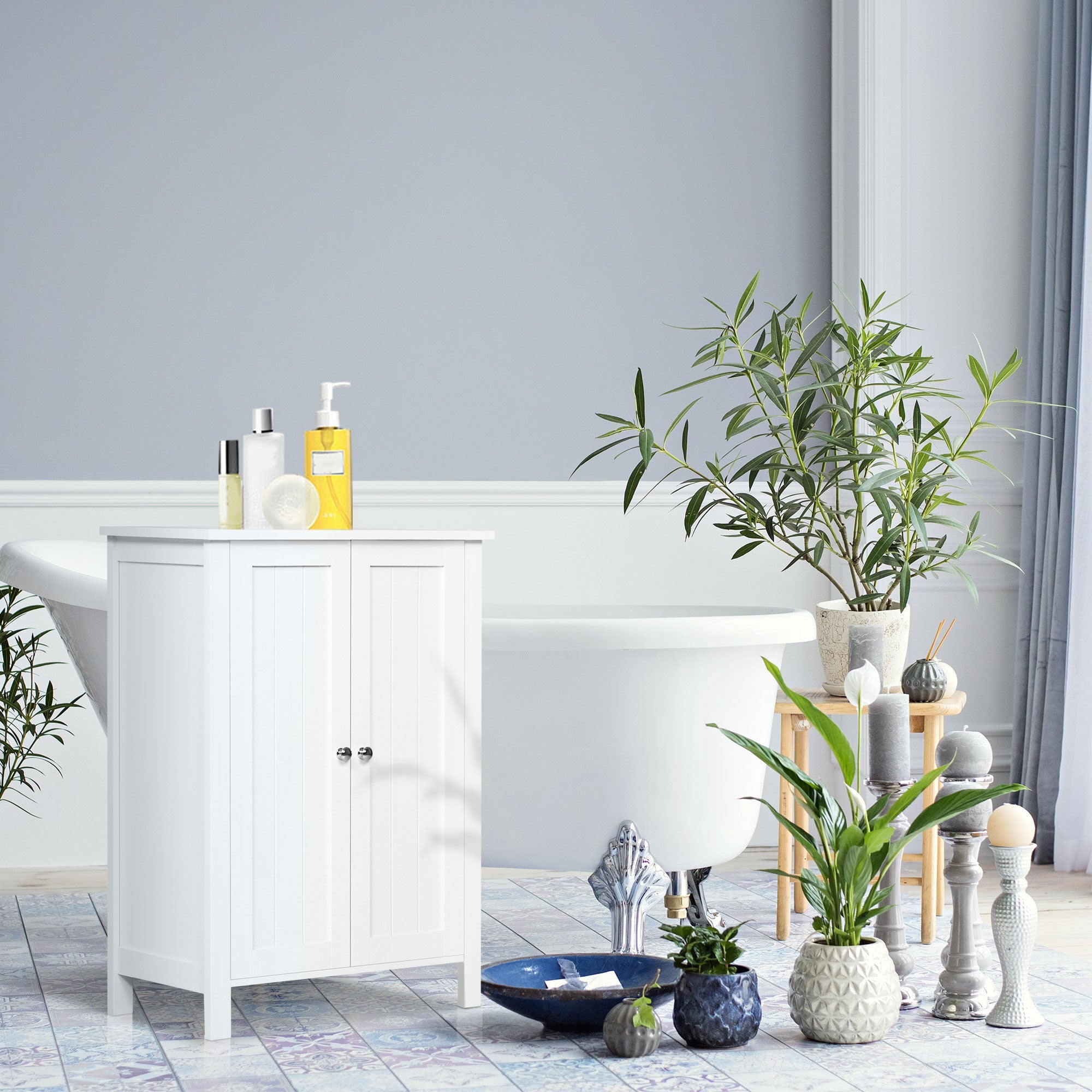 EasyComfort Mobiletto da Bagno, Mobiletto Multiuso Salvaspazio with Armadietto 2 Ripiani 2 Ante Maniglie in MDF 60 x 30 x 80cm white