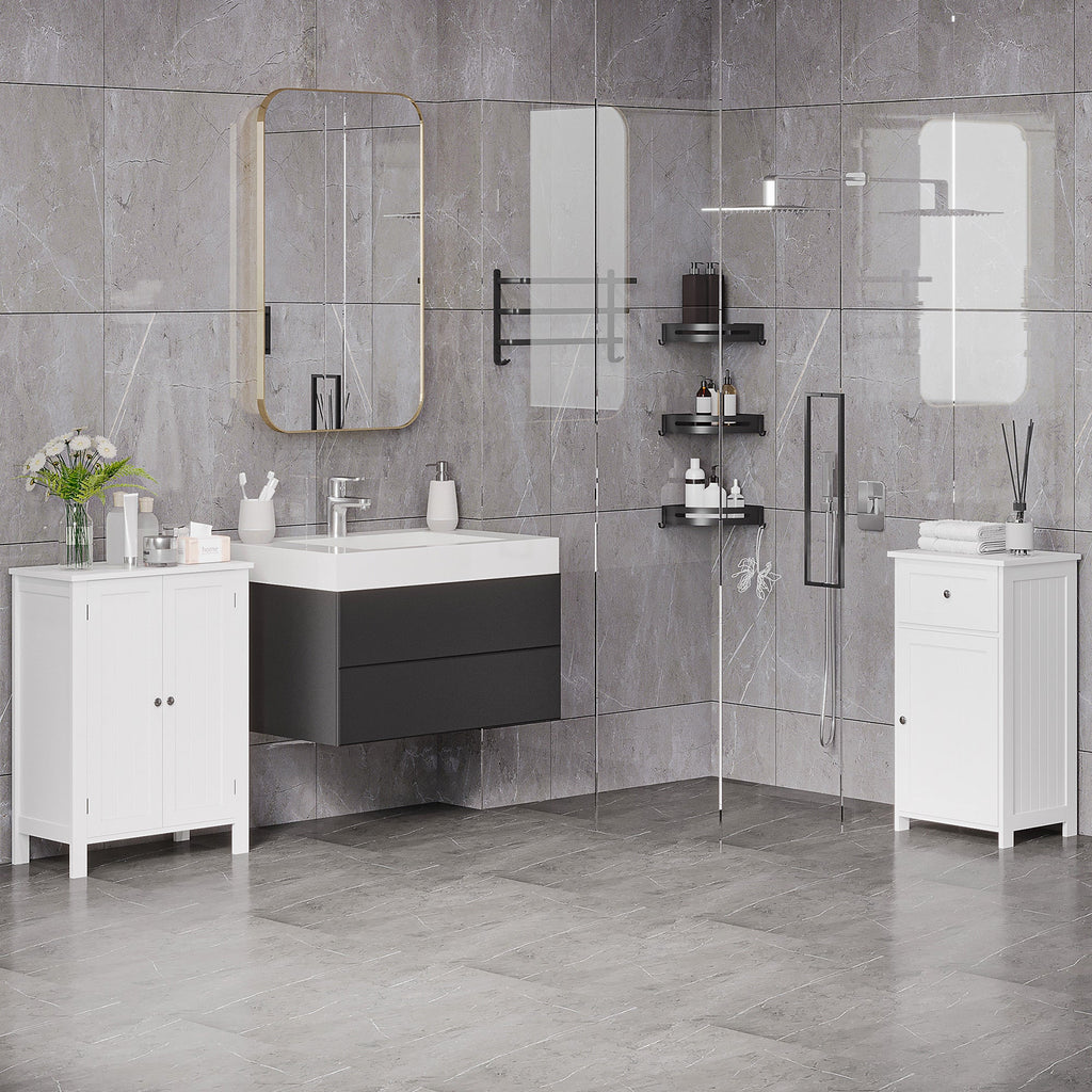 EasyComfort Mobiletto da Bagno, Mobiletto Multiuso Salvaspazio with Armadietto 2 Ripiani 2 Ante Maniglie in MDF 60 x 30 x 80cm white