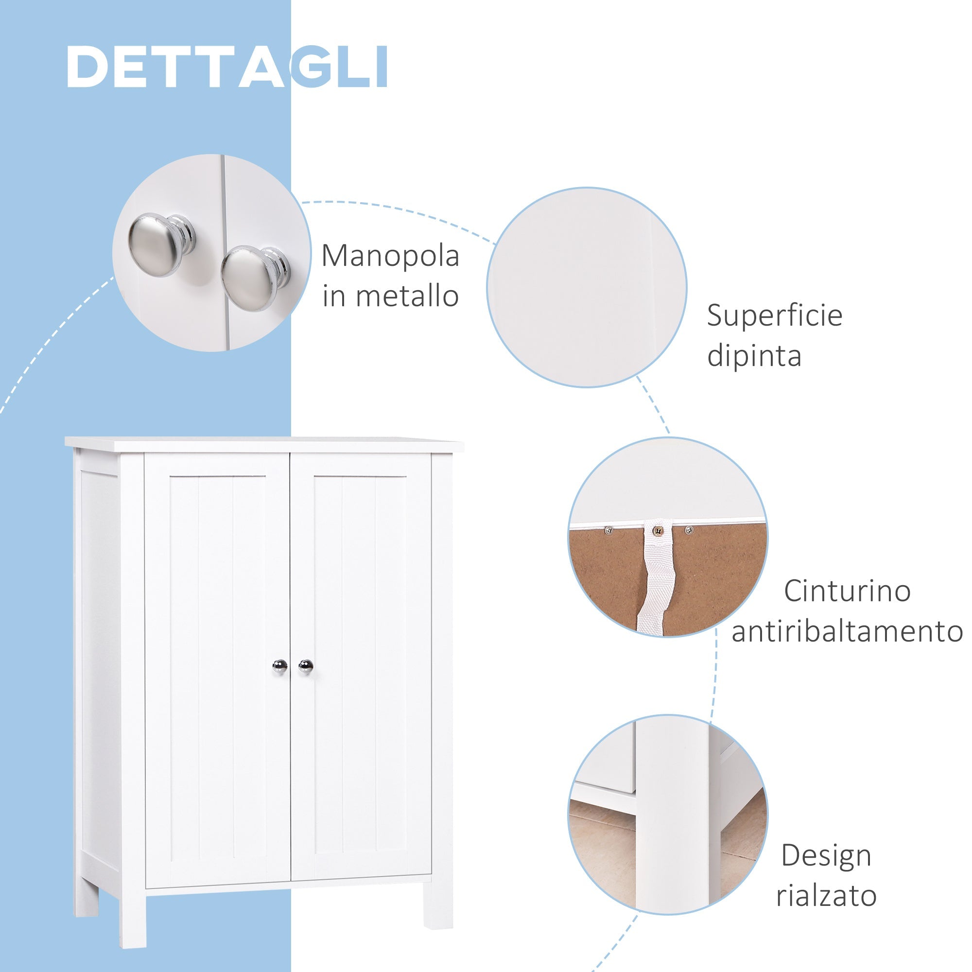 EasyComfort Mobiletto da Bagno, Mobiletto Multiuso Salvaspazio with Armadietto 2 Ripiani 2 Ante Maniglie in MDF 60 x 30 x 80cm white