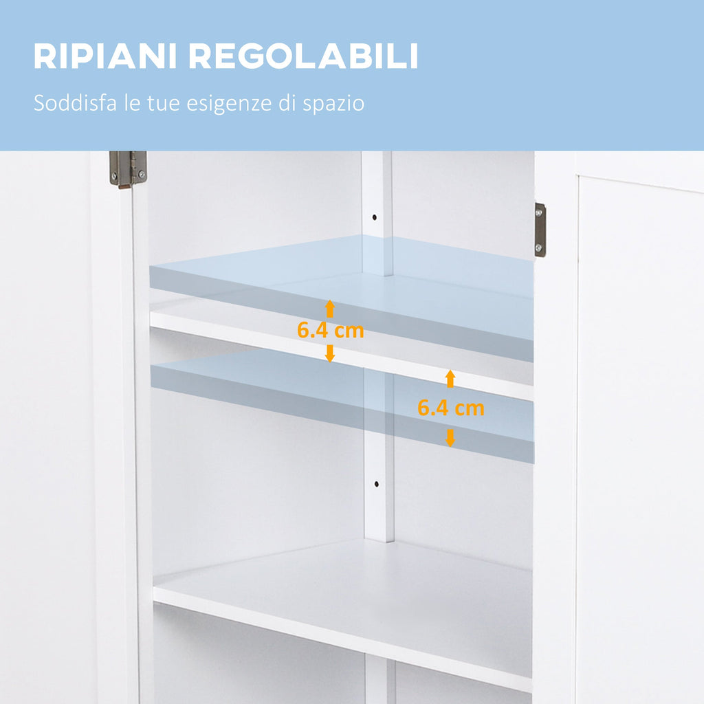 EasyComfort Mobiletto da Bagno, Mobiletto Multiuso Salvaspazio with Armadietto 2 Ripiani 2 Ante Maniglie in MDF 60 x 30 x 80cm white
