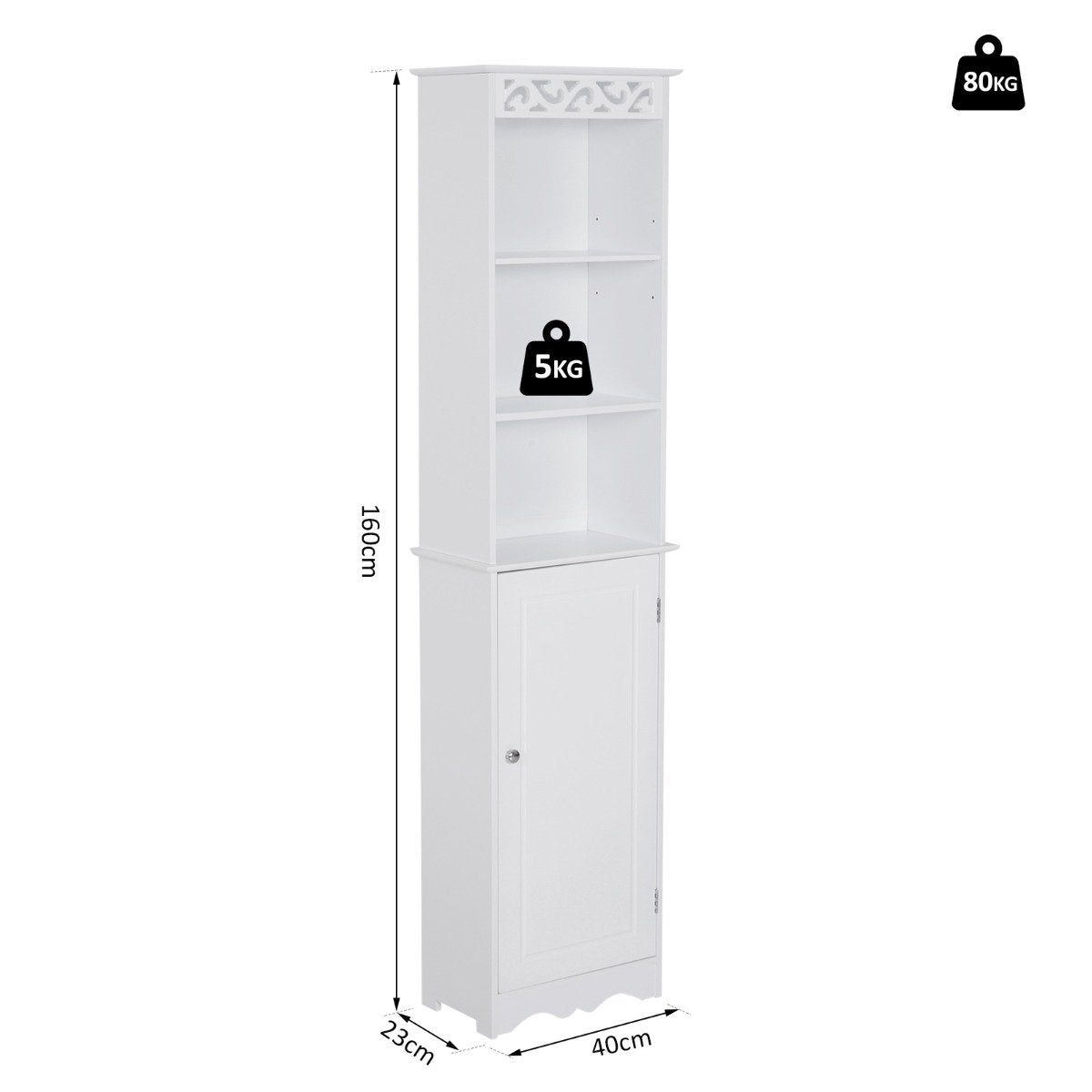 EasyComfort 834-198 badkamerkast toren MDF wit 40x23x160 cm