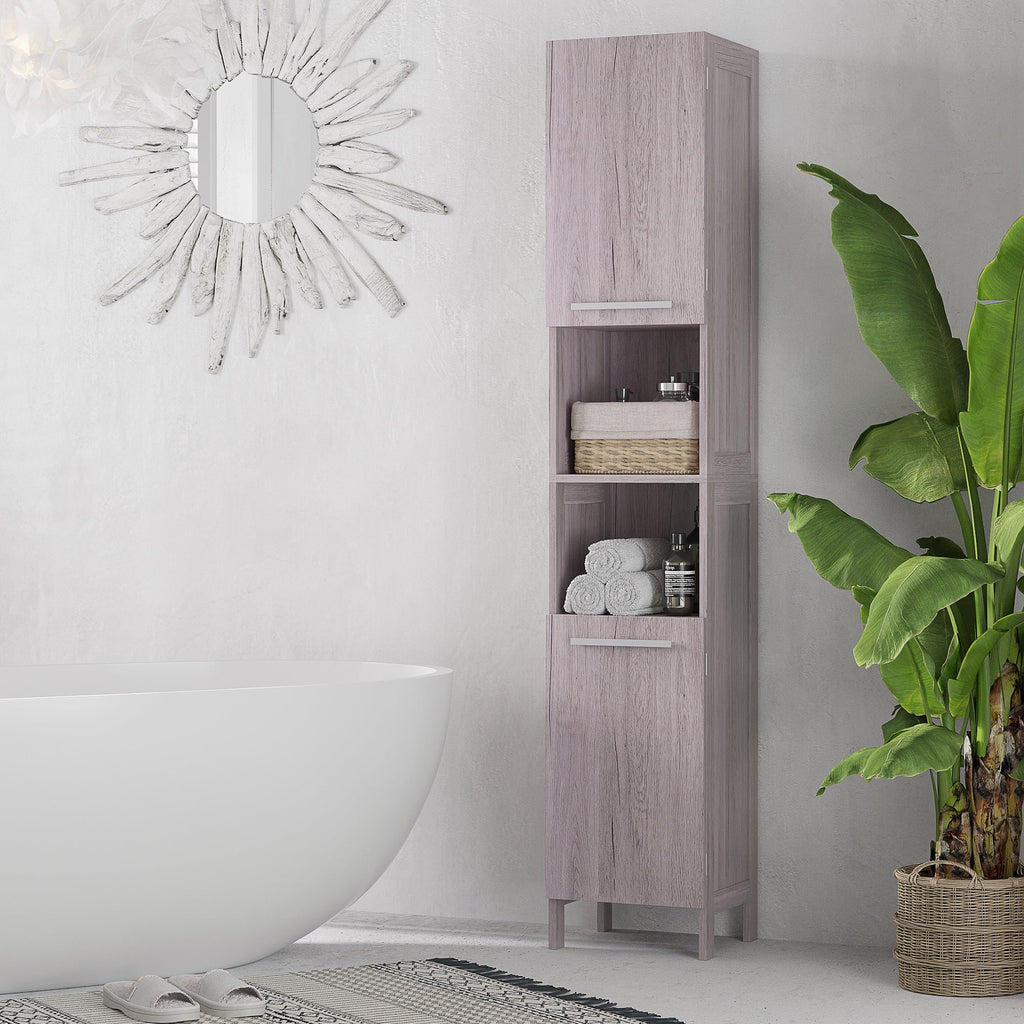 Easycomfort Colonna Bagno in MDF with 2 Armadietti e 2 Ripiani Aperti, 30x32x172.5 cm, color Legno