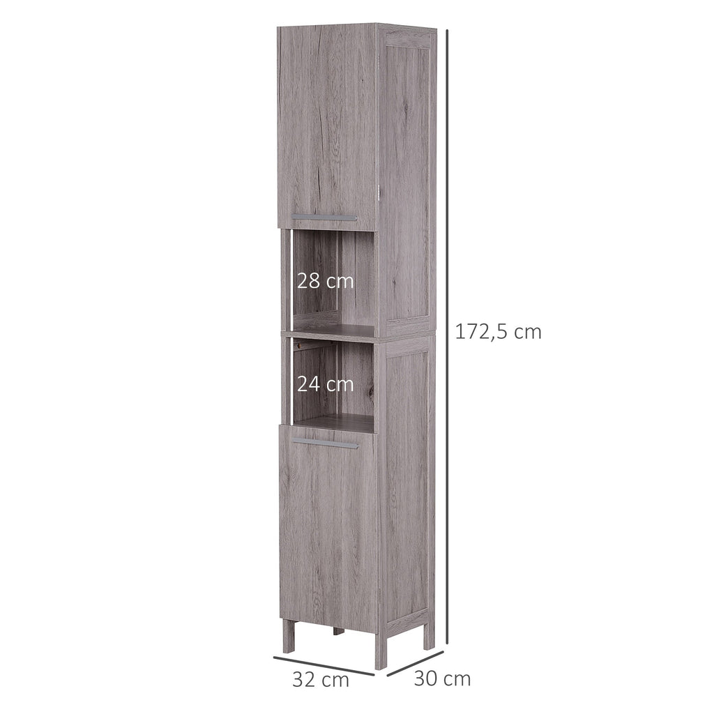 Easycomfort Colonna Bagno in MDF with 2 Armadietti e 2 Ripiani Aperti, 30x32x172.5 cm, color Legno