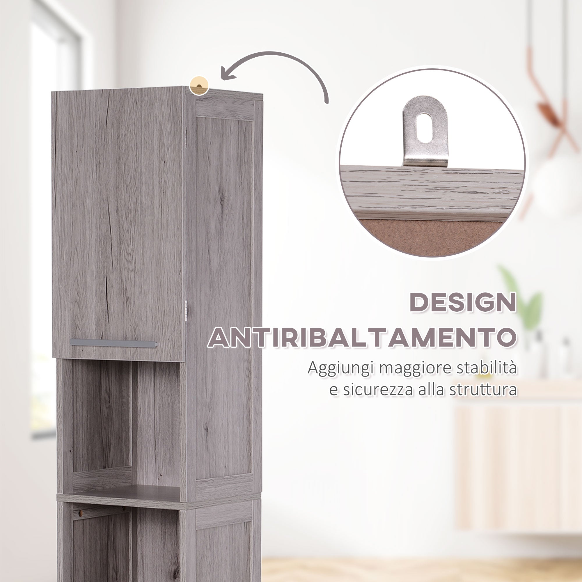 Easycomfort Colonna Bagno in MDF with 2 Armadietti e 2 Ripiani Aperti, 30x32x172.5 cm, color Legno