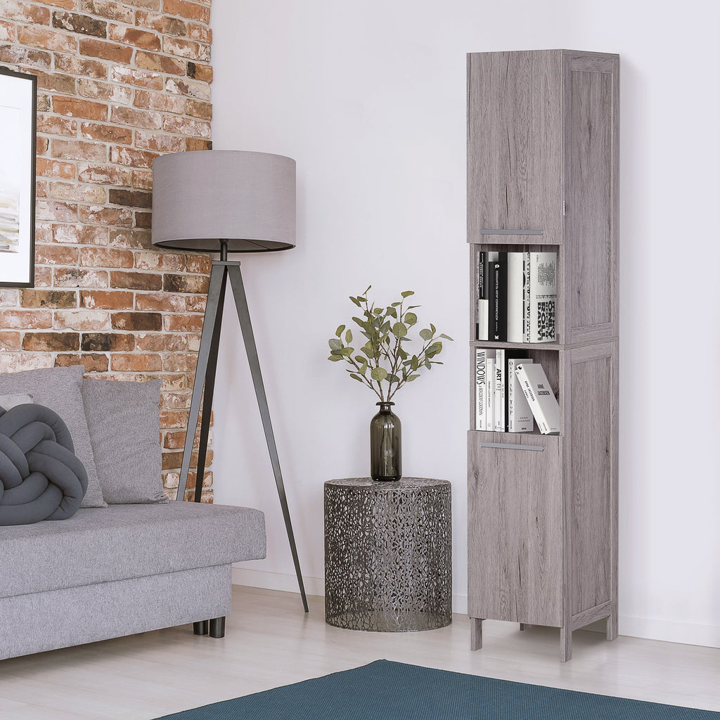 Easycomfort Colonna Bagno in MDF with 2 Armadietti e 2 Ripiani Aperti, 30x32x172.5 cm, color Legno