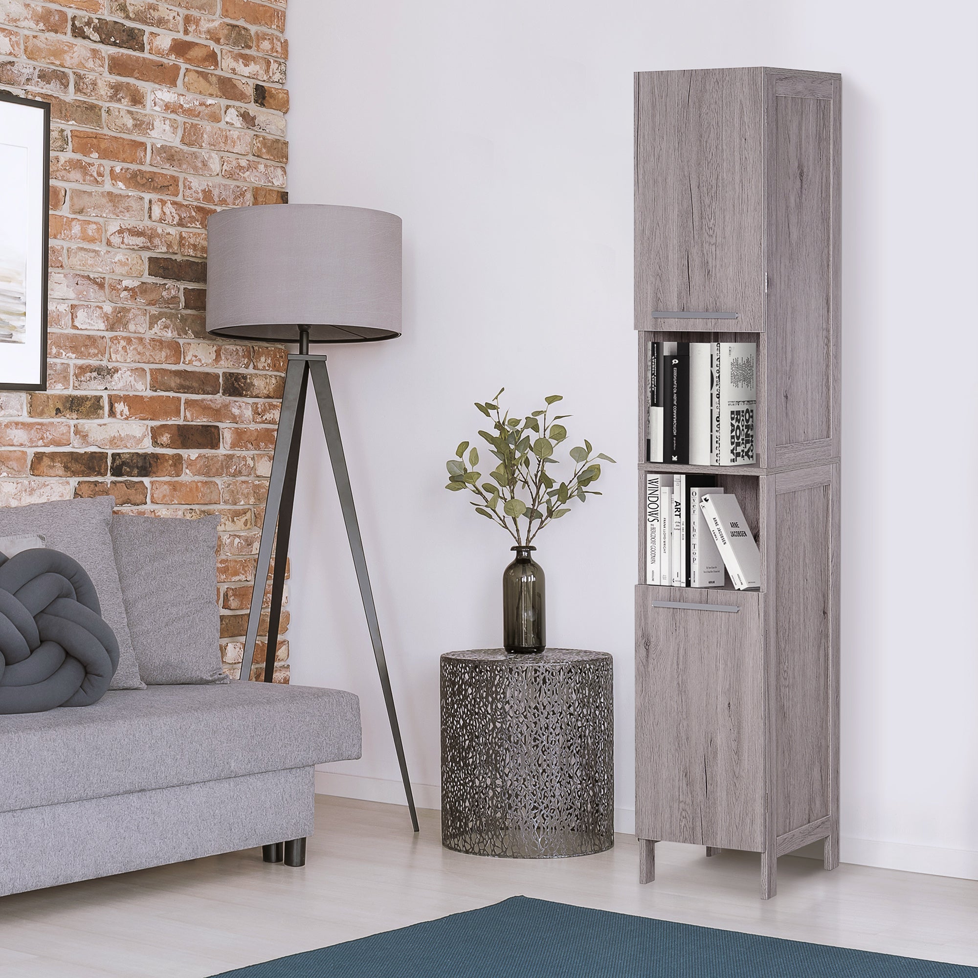 Easycomfort Colonna Bagno in MDF with 2 Armadietti e 2 Ripiani Aperti, 30x32x172.5 cm, color Legno