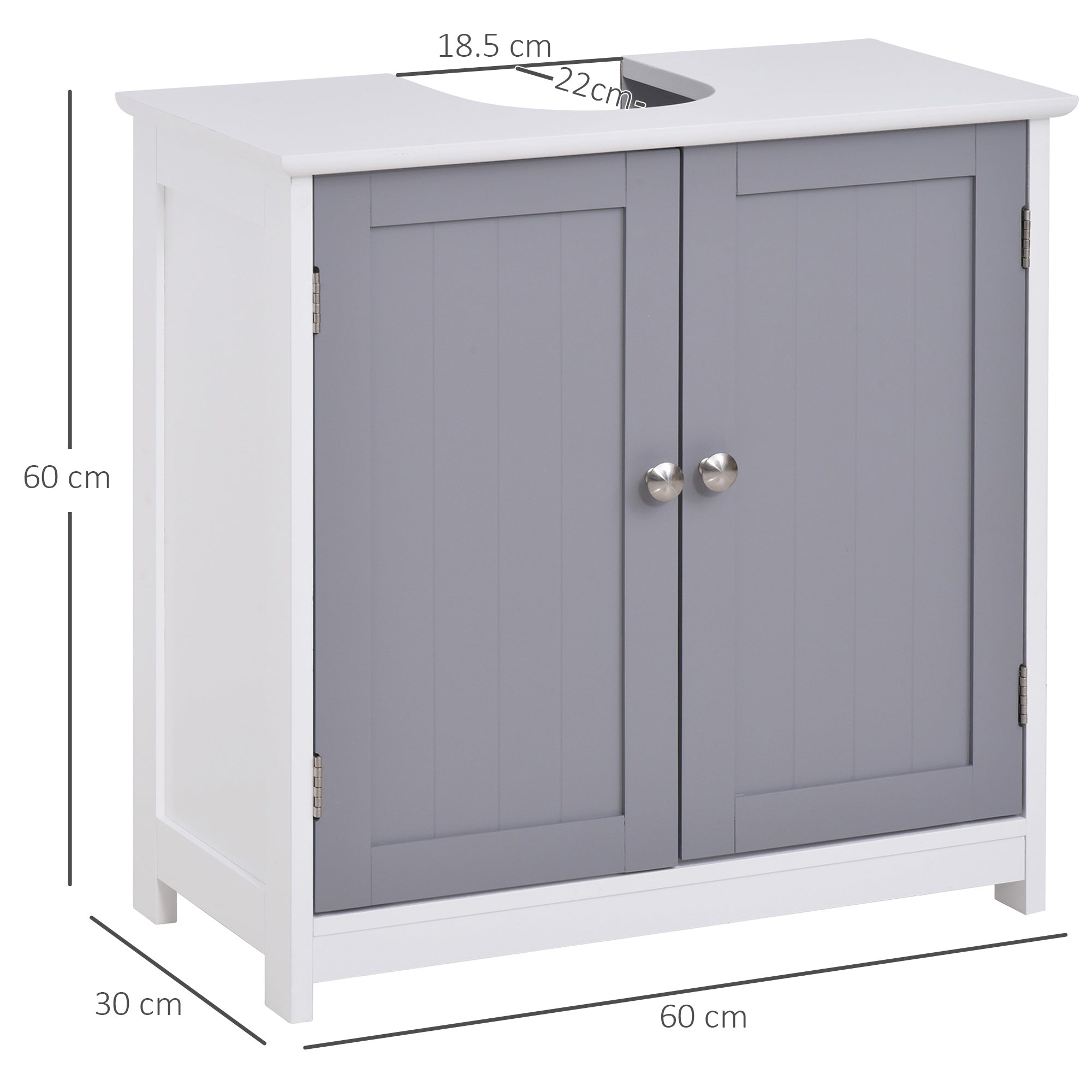 Easycomfort Mobile Sotto Lavabo Bagno with Taglio a U, Armadietto 2 Ante with Mensola Regolabile in MDF, 60x30x60cm white Grigio