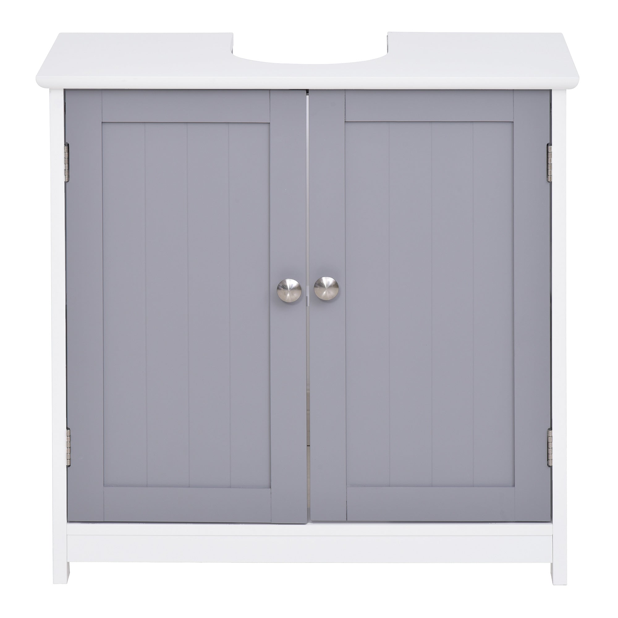 Easycomfort Mobile Sotto Lavabo Bagno with Taglio a U, Armadietto 2 Ante with Mensola Regolabile in MDF, 60x30x60cm white Grigio