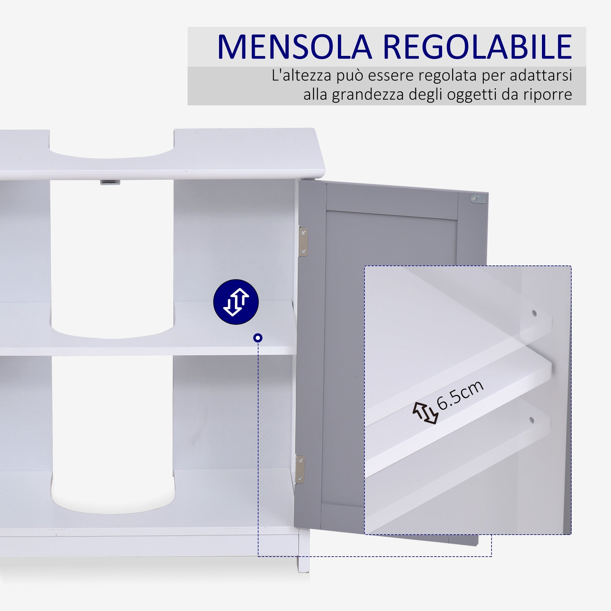 Easycomfort Mobile Sotto Lavabo Bagno with Taglio a U, Armadietto 2 Ante with Mensola Regolabile in MDF, 60x30x60cm white Grigio