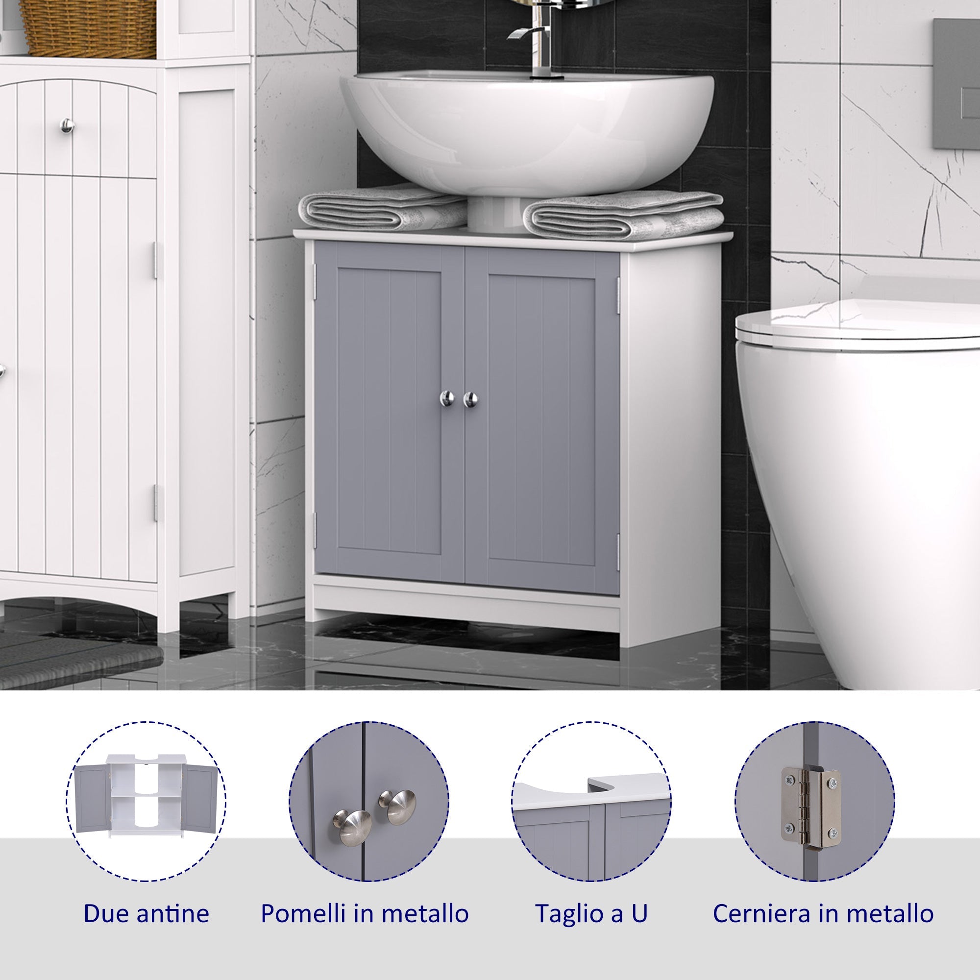 EasyComfort onderkast voor wastafel met U-uitsparing 60x30x60 cm wit/grijs