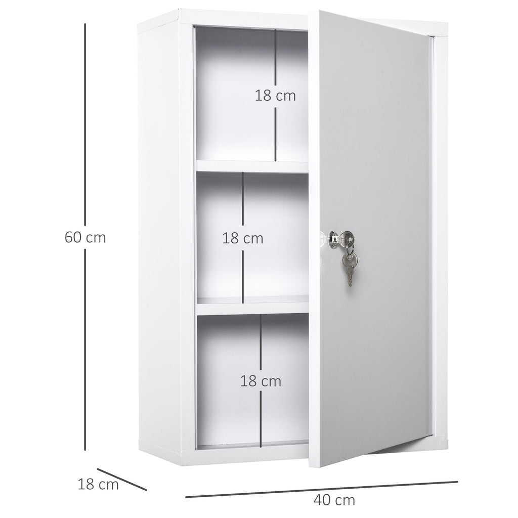Easycomfort Armadietto Medicinali a 3 Livelli in Acciaio with 2 Chiavi e Montaggio wall-mounted, 40x18x60 cm, white
