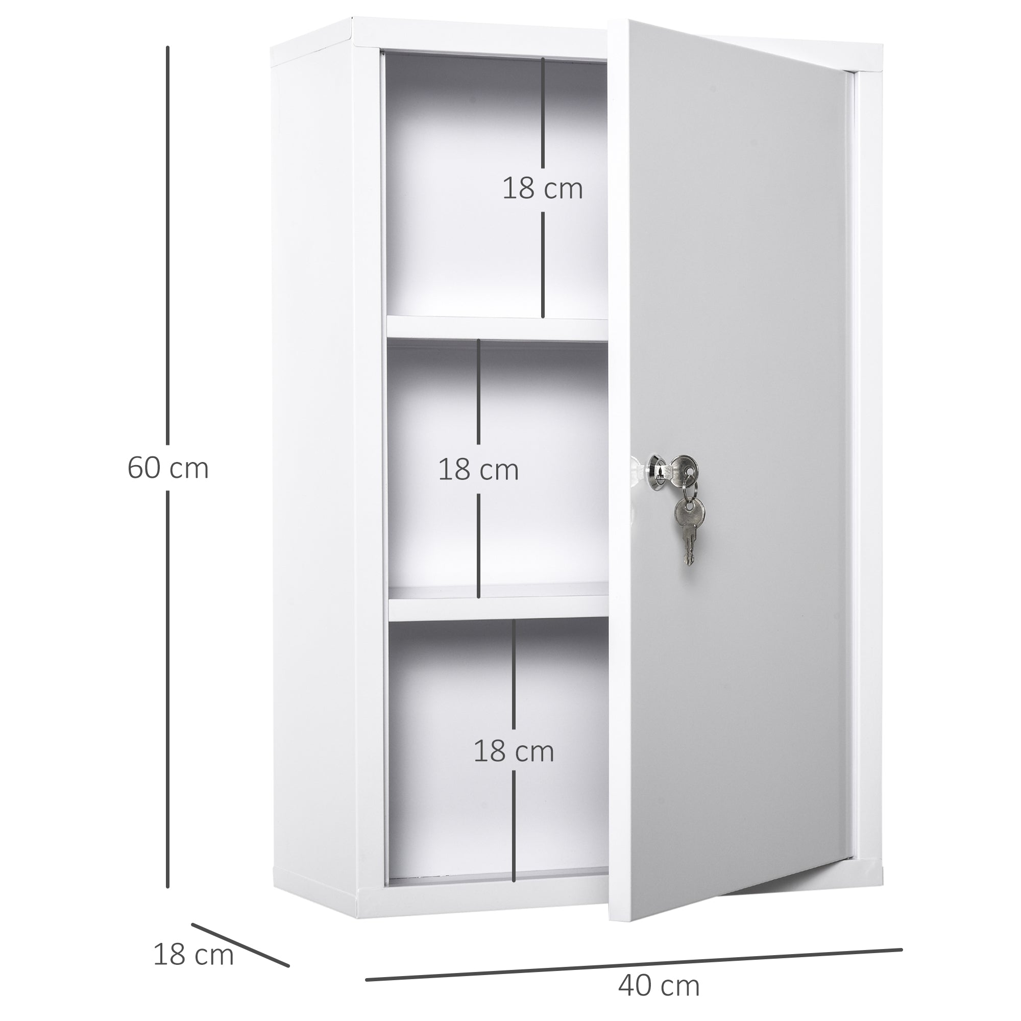 Easycomfort Armadietto Medicinali a 3 Livelli in Acciaio with 2 Chiavi e Montaggio wall-mounted, 40x18x60 cm, white