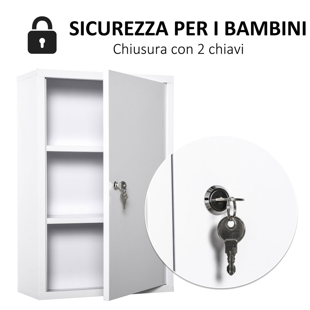 Easycomfort Armadietto Medicinali a 3 Livelli in Acciaio with 2 Chiavi e Montaggio wall-mounted, 40x18x60 cm, white