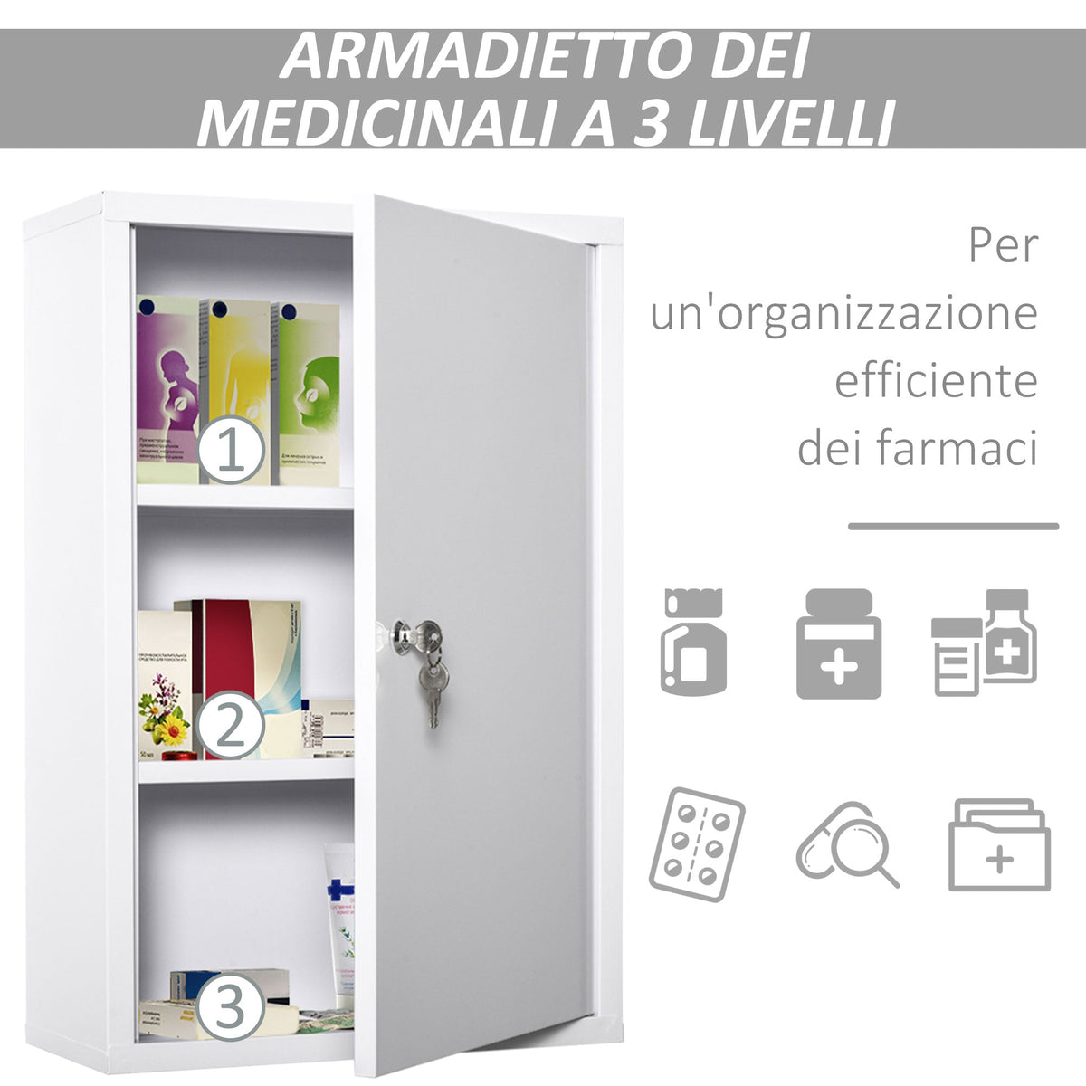 EasyComfort medicijnkast met slot 40x18x60 cm - wit