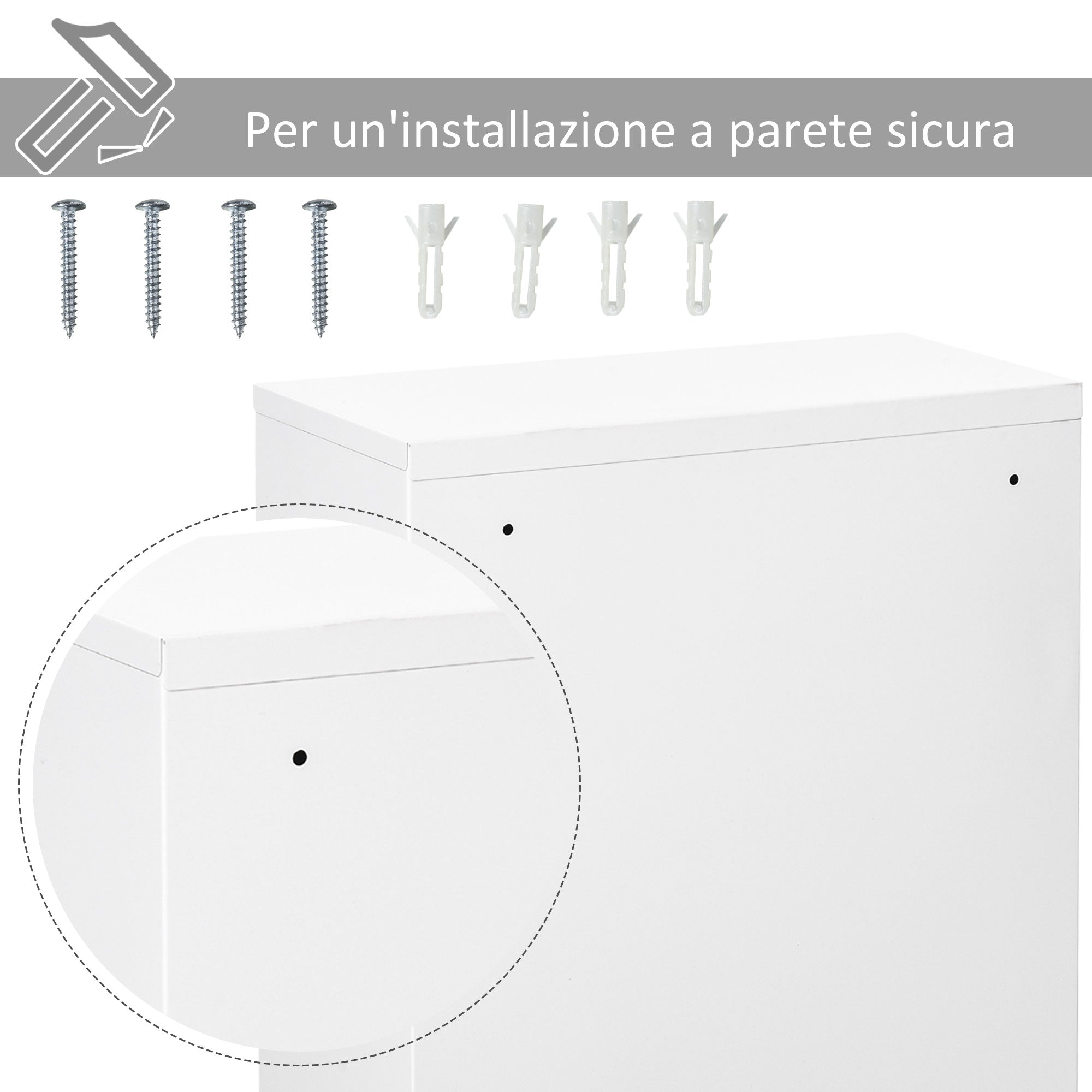 Easycomfort Armadietto Medicinali a 3 Livelli in Acciaio with 2 Chiavi e Montaggio wall-mounted, 40x18x60 cm, white