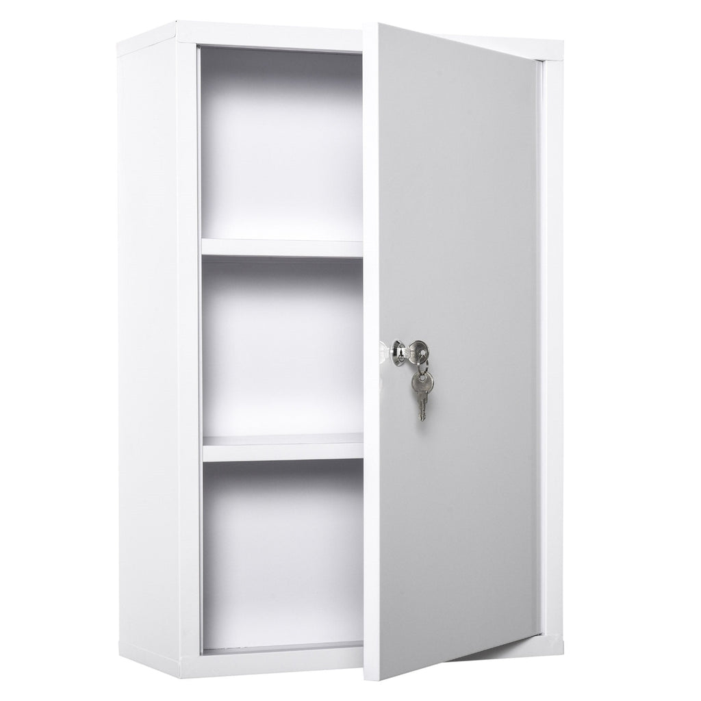 Easycomfort Armadietto Medicinali a 3 Livelli in Acciaio with 2 Chiavi e Montaggio wall-mounted, 40x18x60 cm, white
