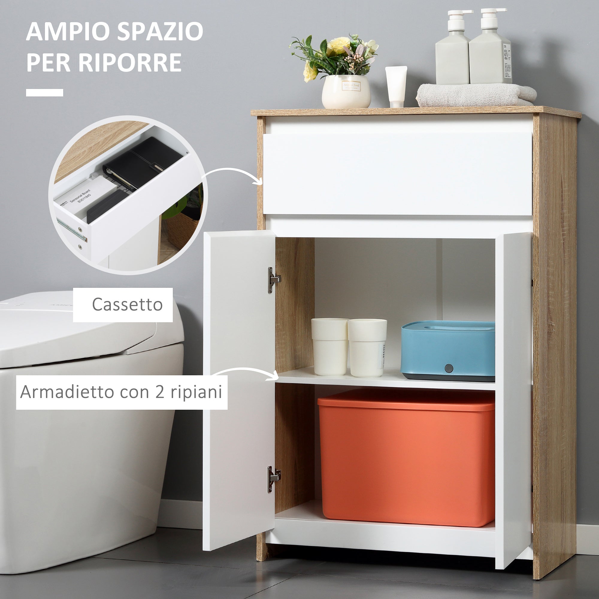 EasyComfort badkamerkast 60x30x90 cm met lade en kastje