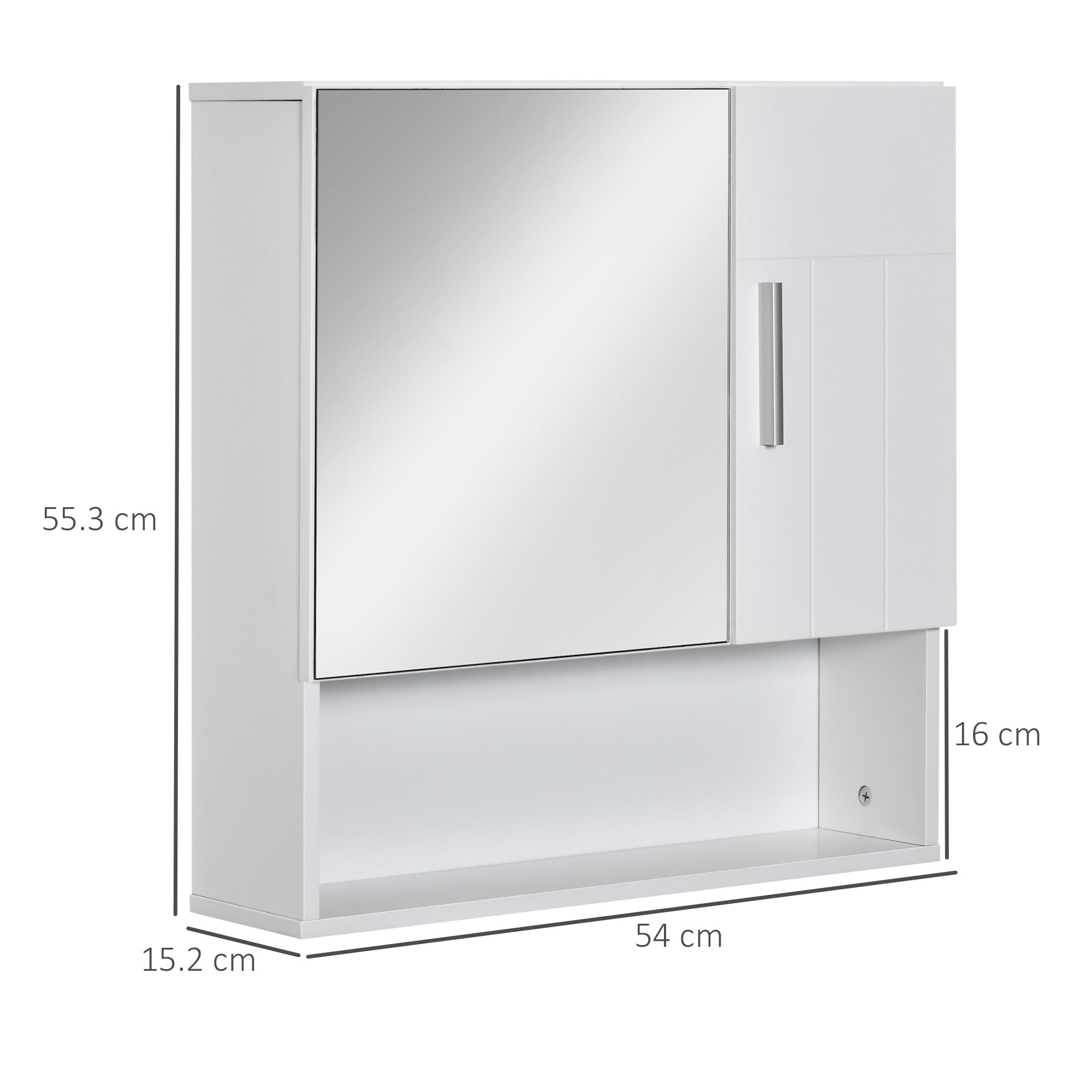 Easycomfort Armadietto Specchiera Pensile da Bagno in Legno with Mensole Regolabili, Mobile Bagno a 2 Ante e Ripiano Aperto, 54x15.2x55.3cm, white