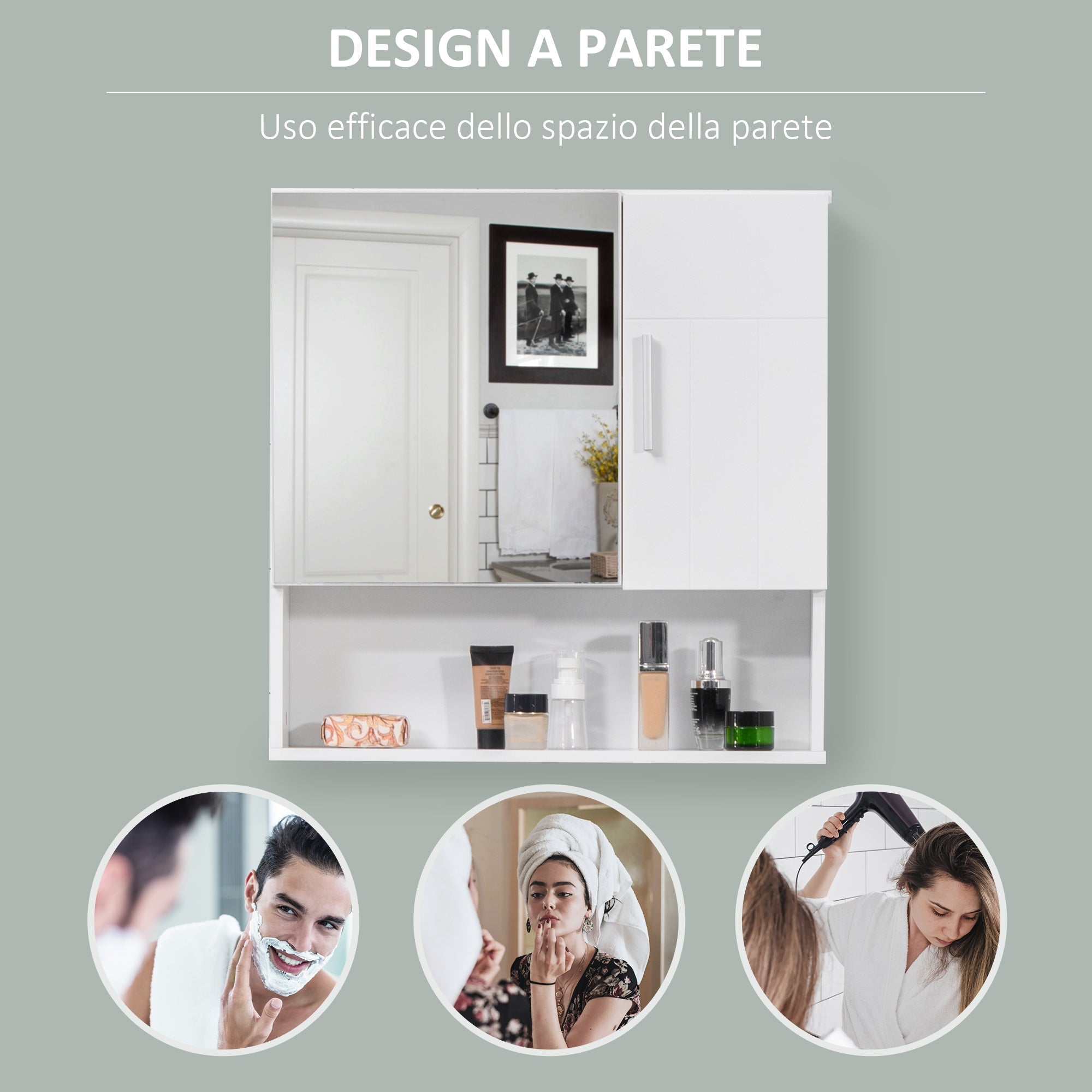 Easycomfort Armadietto Specchiera Pensile da Bagno in Legno with Mensole Regolabili, Mobile Bagno a 2 Ante e Ripiano Aperto, 54x15.2x55.3cm, white