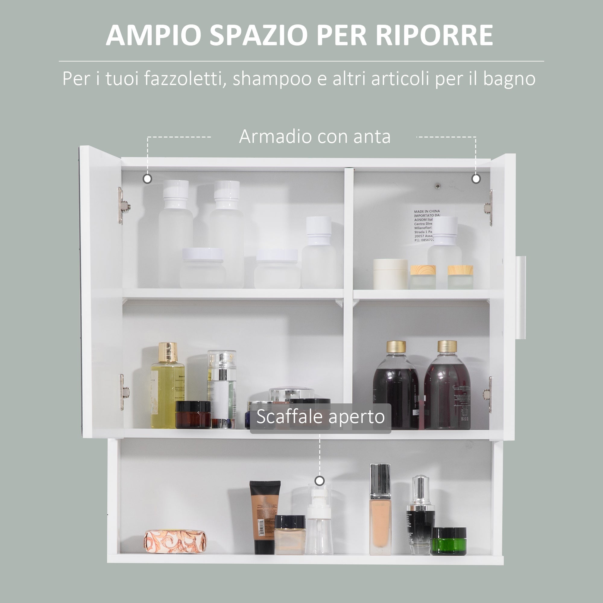 Easycomfort Armadietto Specchiera Pensile da Bagno in Legno with Mensole Regolabili, Mobile Bagno a 2 Ante e Ripiano Aperto, 54x15.2x55.3cm, white