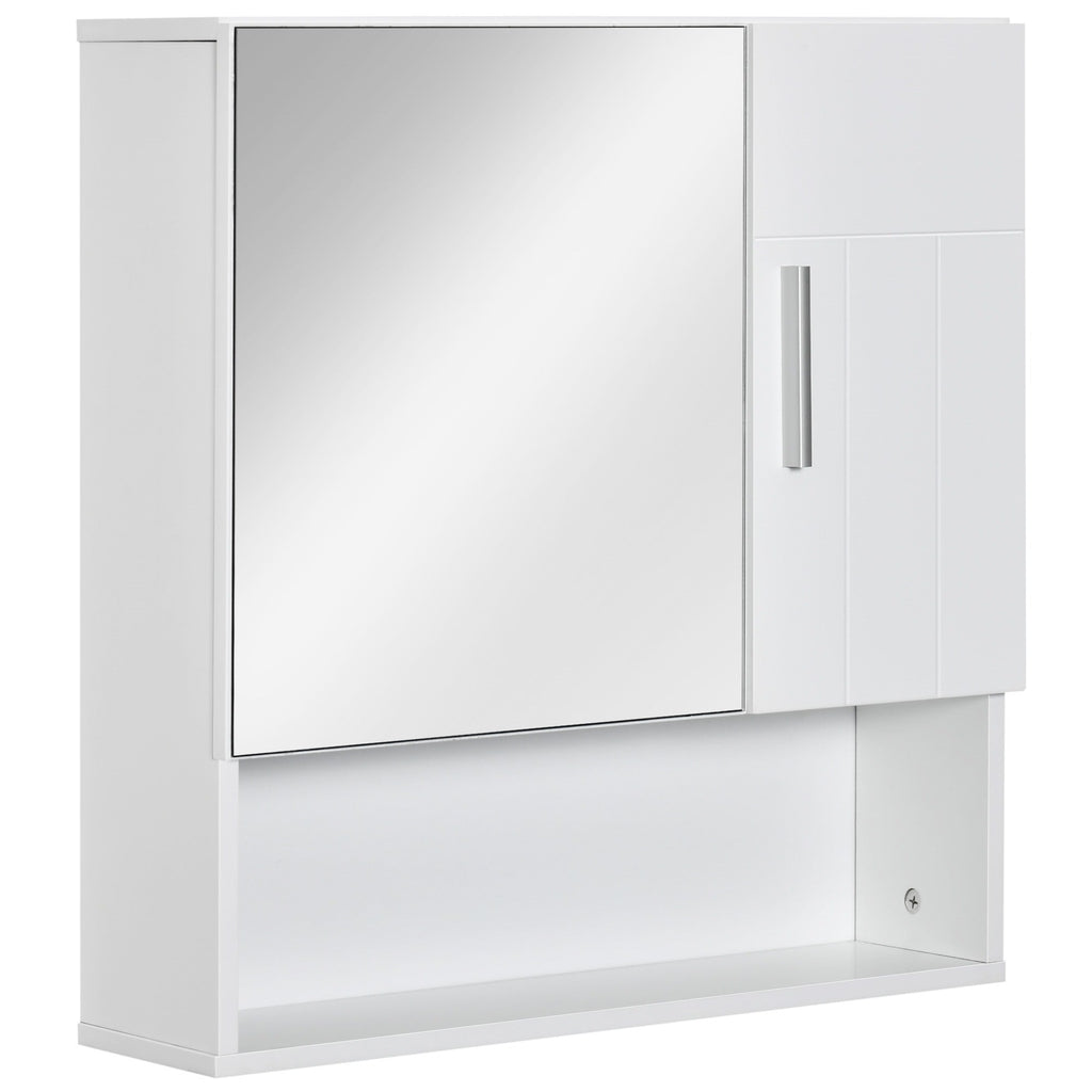 Easycomfort Armadietto Specchiera Pensile da Bagno in Legno with Mensole Regolabili, Mobile Bagno a 2 Ante e Ripiano Aperto, 54x15.2x55.3cm, white