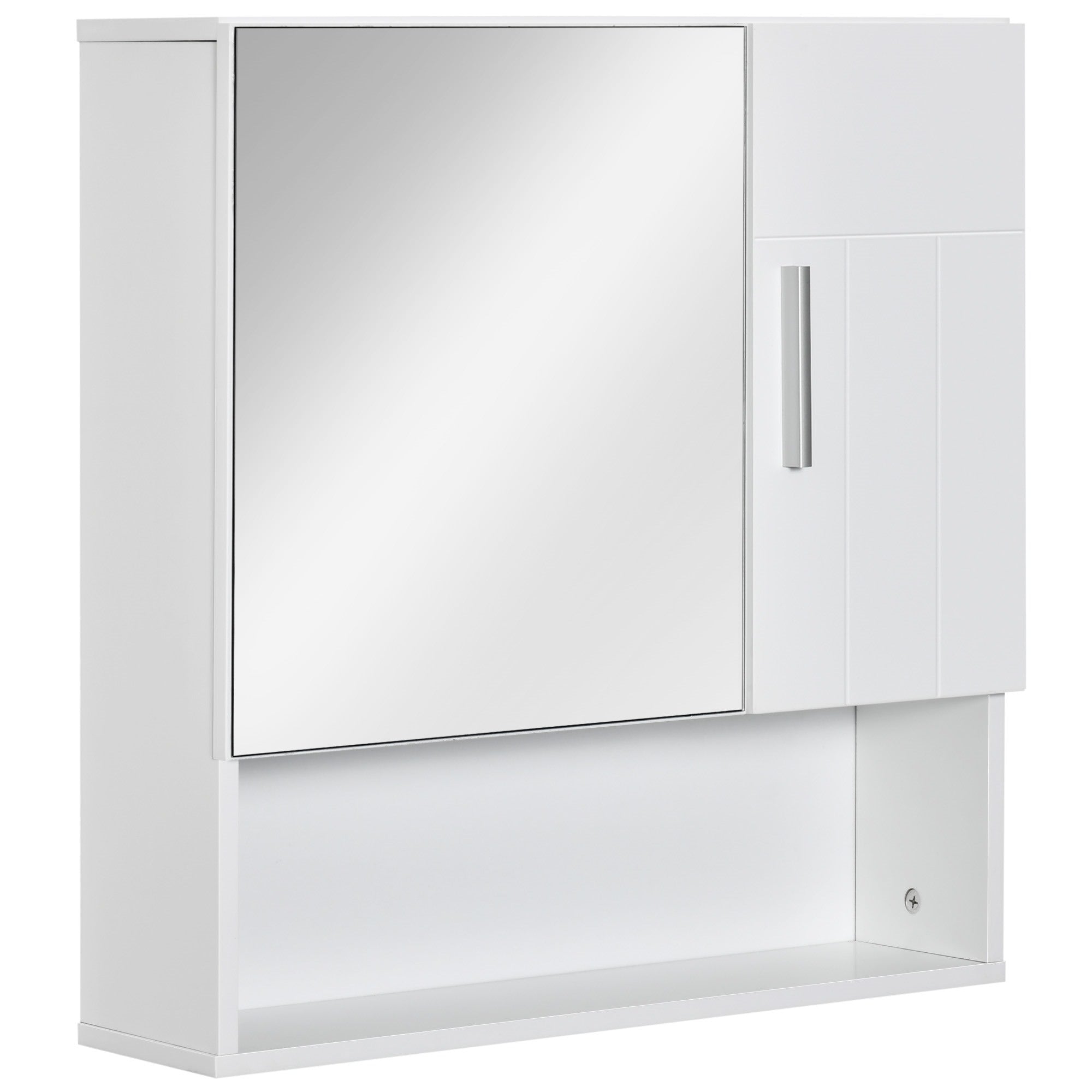 Easycomfort Armadietto Specchiera Pensile da Bagno in Legno with Mensole Regolabili, Mobile Bagno a 2 Ante e Ripiano Aperto, 54x15.2x55.3cm, white