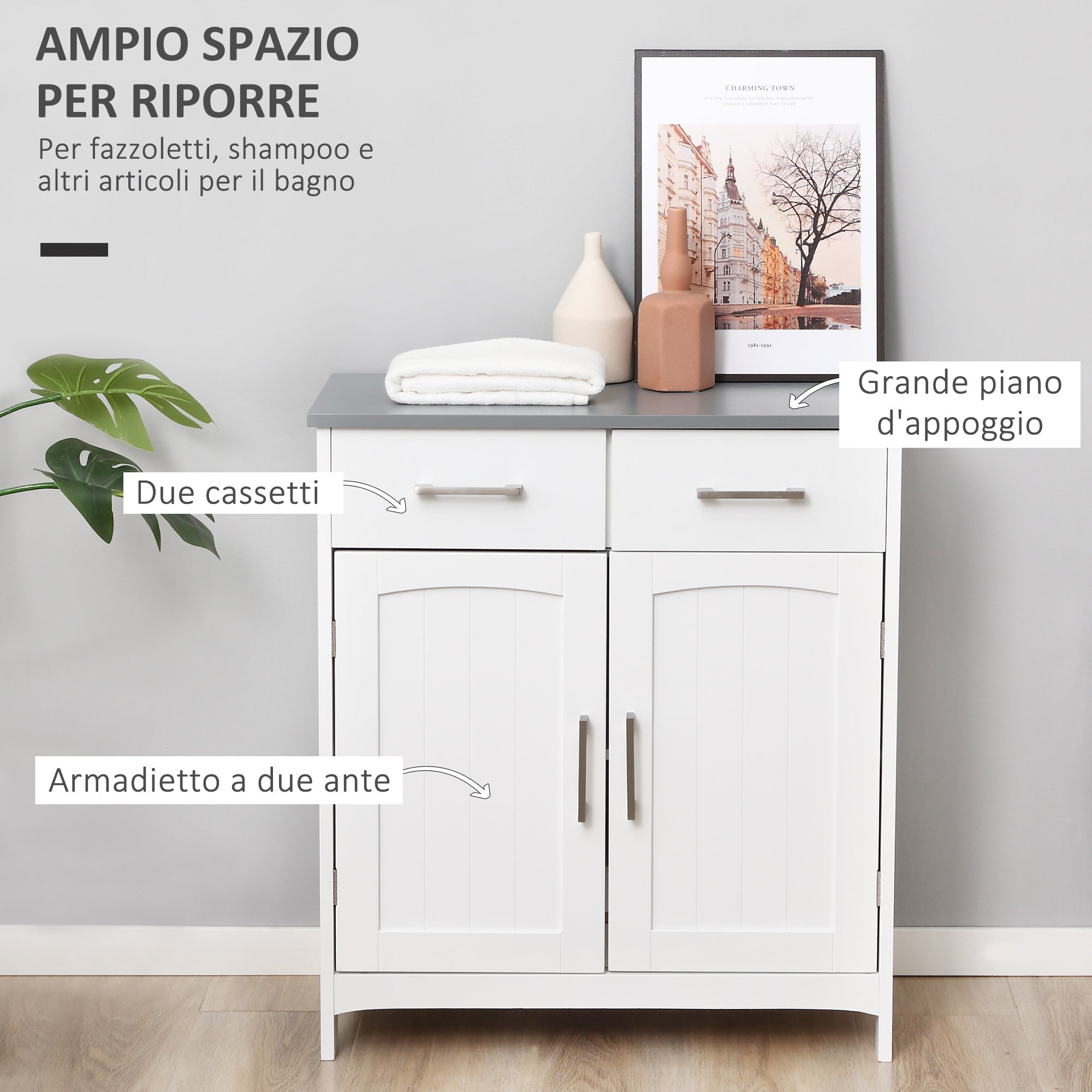 EasyComfort badkamerkast met 2 deuren en 2 lades, MDF, 68x33x76 cm