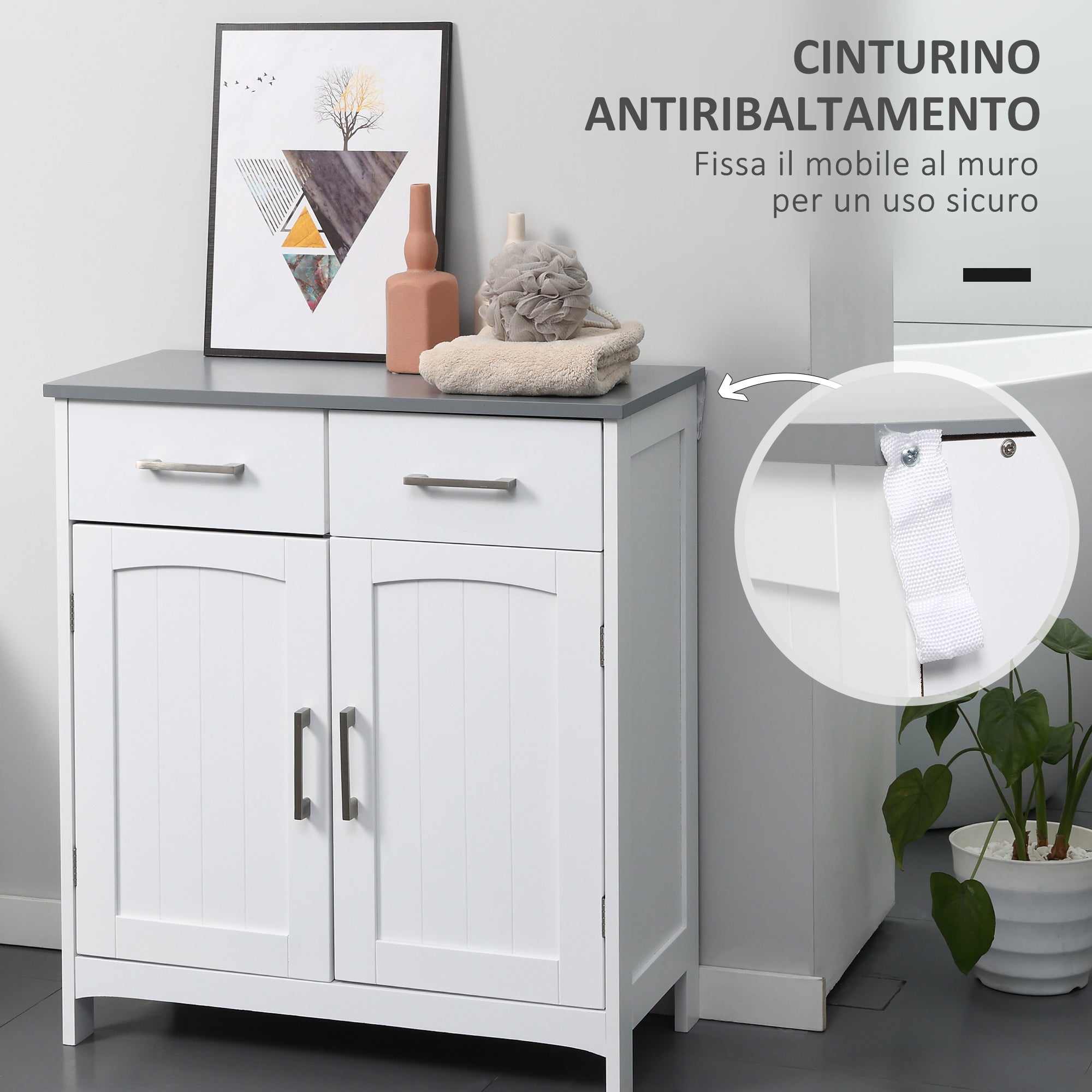 EasyComfort badkamerkast met 2 deuren en 2 lades, MDF, 68x33x76 cm