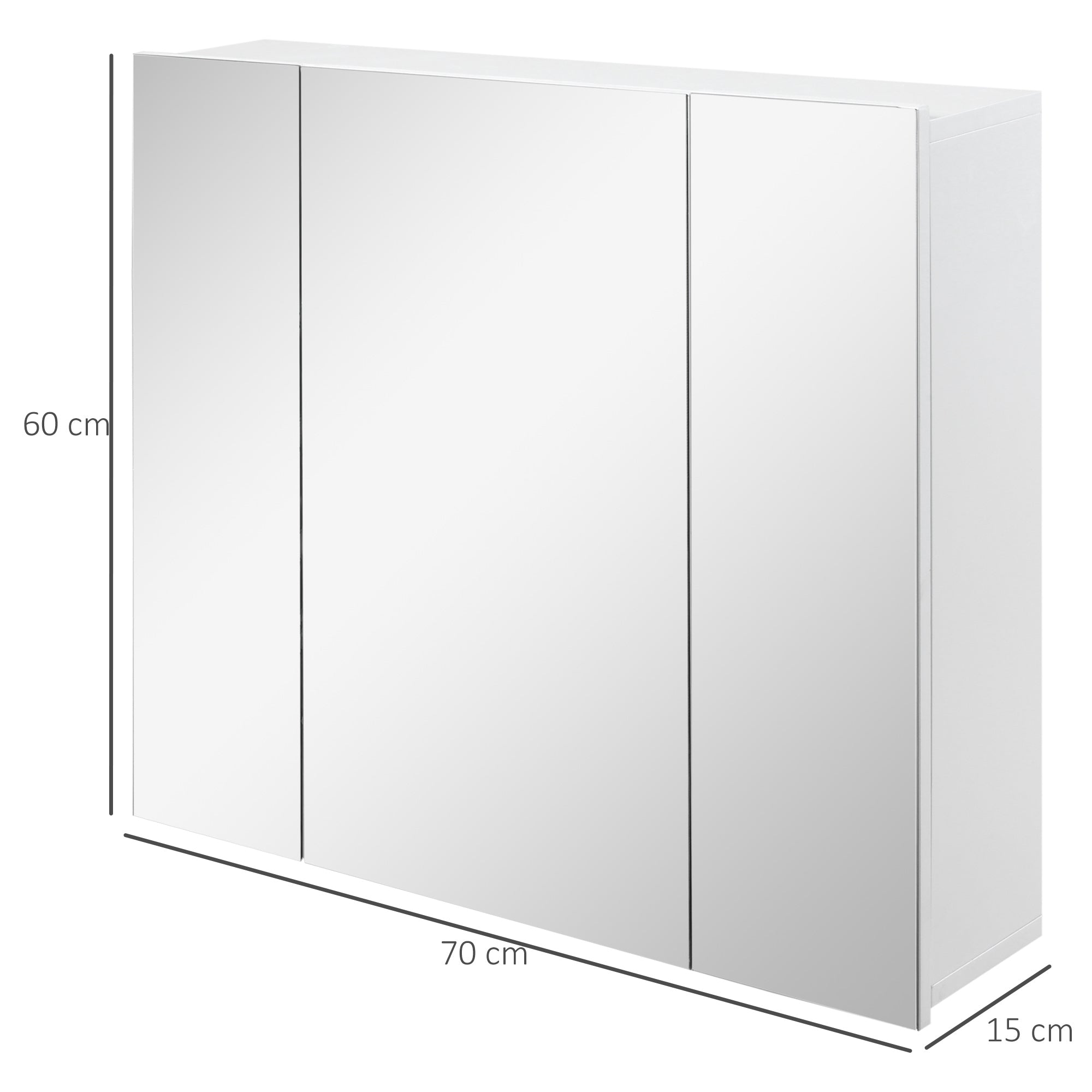 EasyComfort badkamerkast met 3 spiegeldeuren 70x15x60 cm wit
