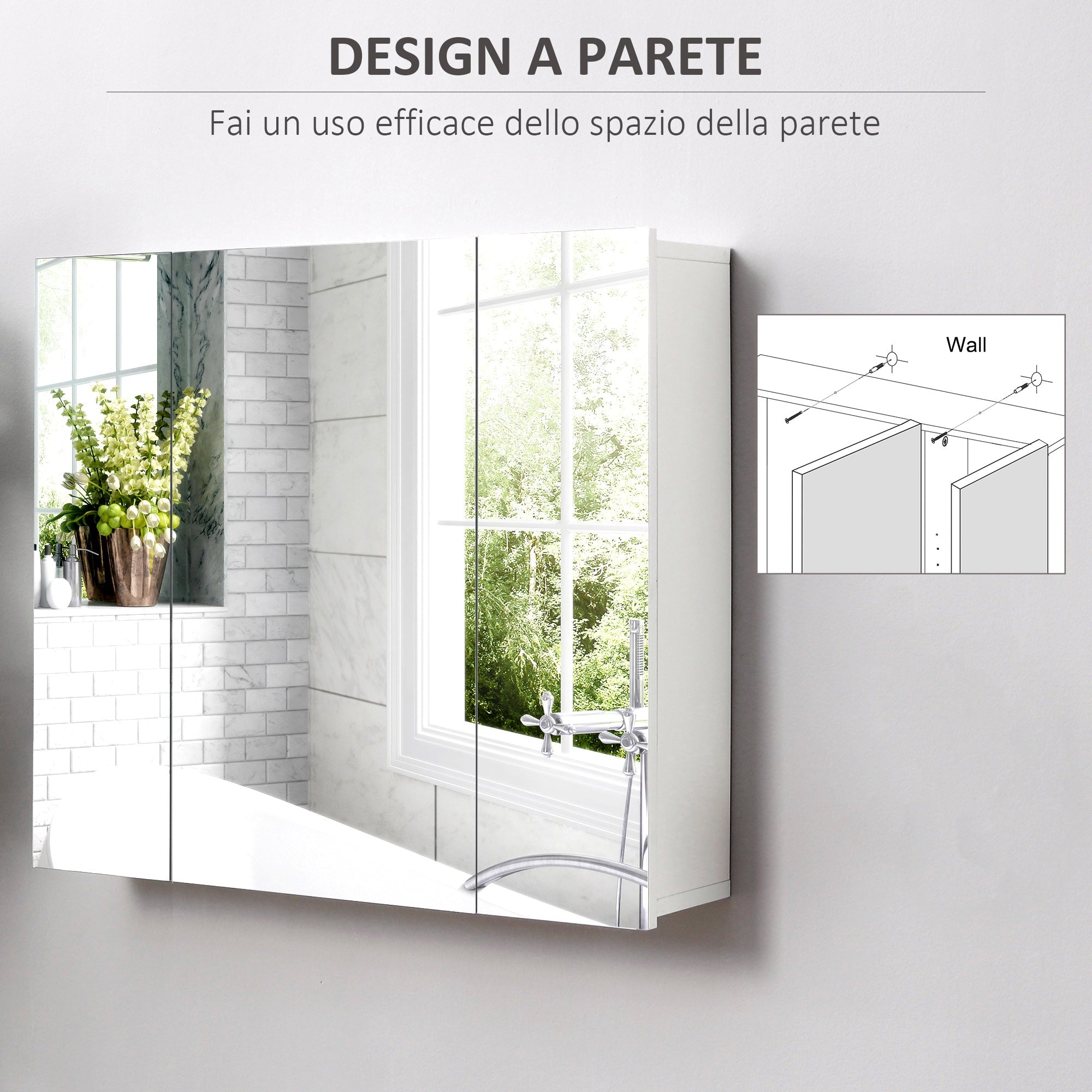 EasyComfort badkamerkast met 3 spiegeldeuren 70x15x60 cm wit